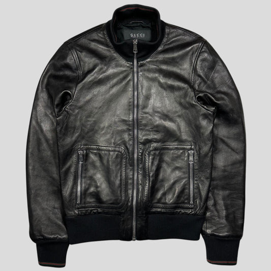 Gucci Nappa Leather Logo Web Bomber Jacket - IT46 (S)