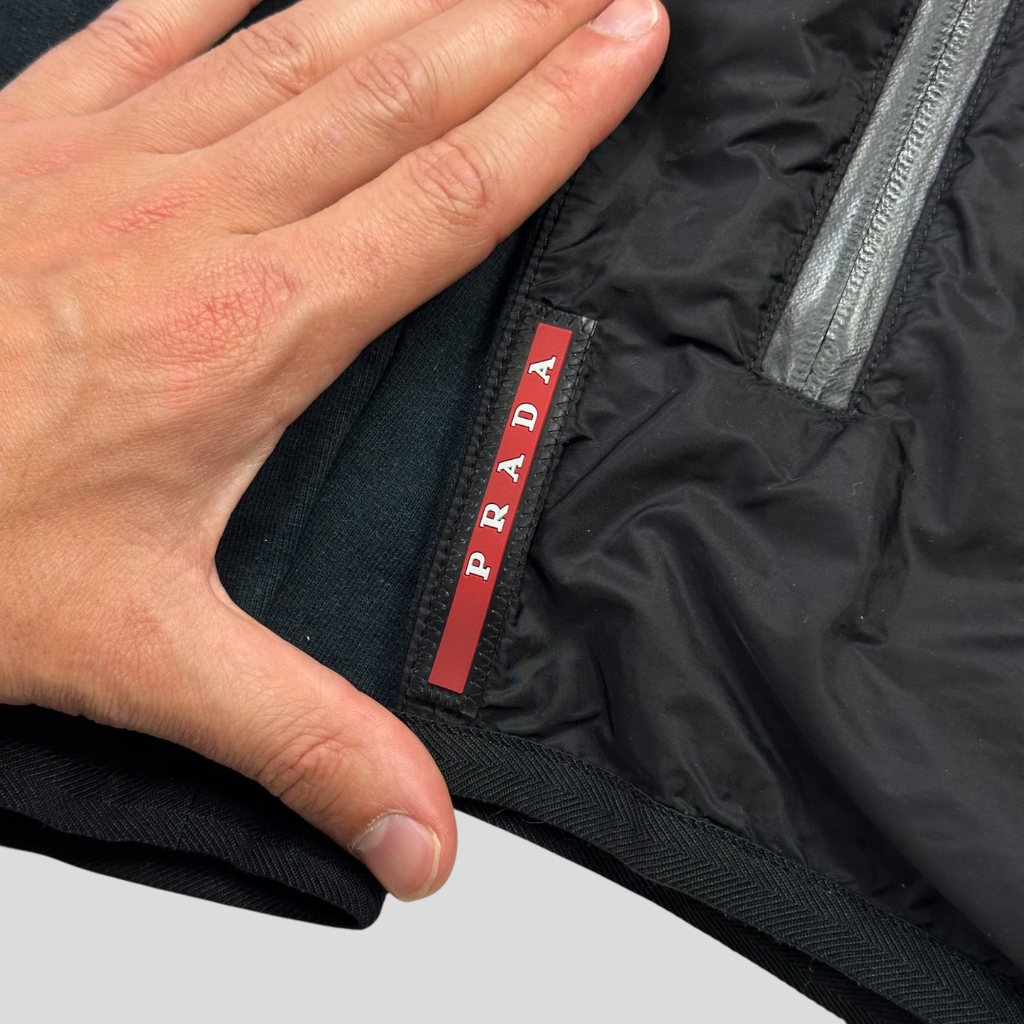 Prada 2017 Red Tab Nylon Panelled Hoodie Jacket - XXL (L)