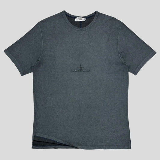 Stone Island 2003 Textured Cotton Embroidered Spellout T-shirt - L/XL