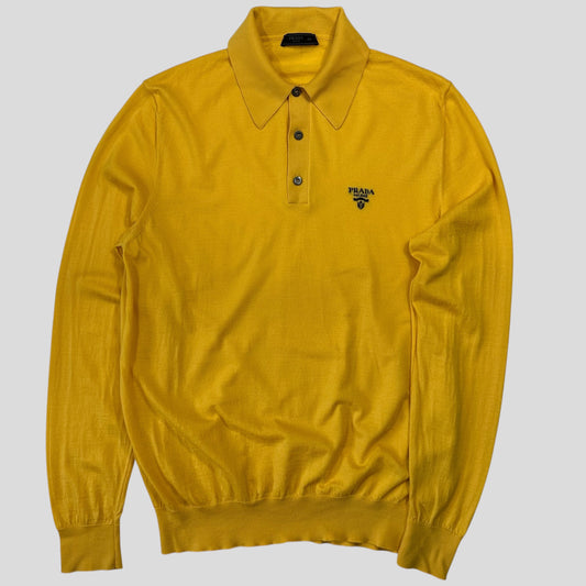 Prada Milano 2022 Yellow Virgin Wool Light Collared Logo Knit - S/M