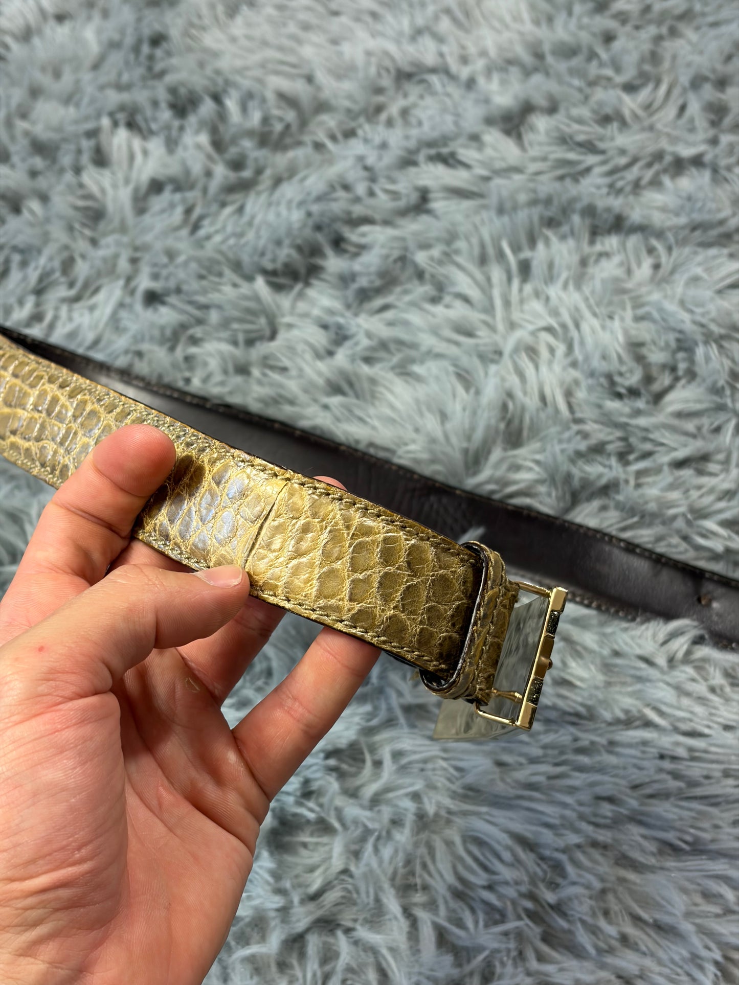Gucci by Tom Ford 00’s Metallic Crocodile Leather Web Belt