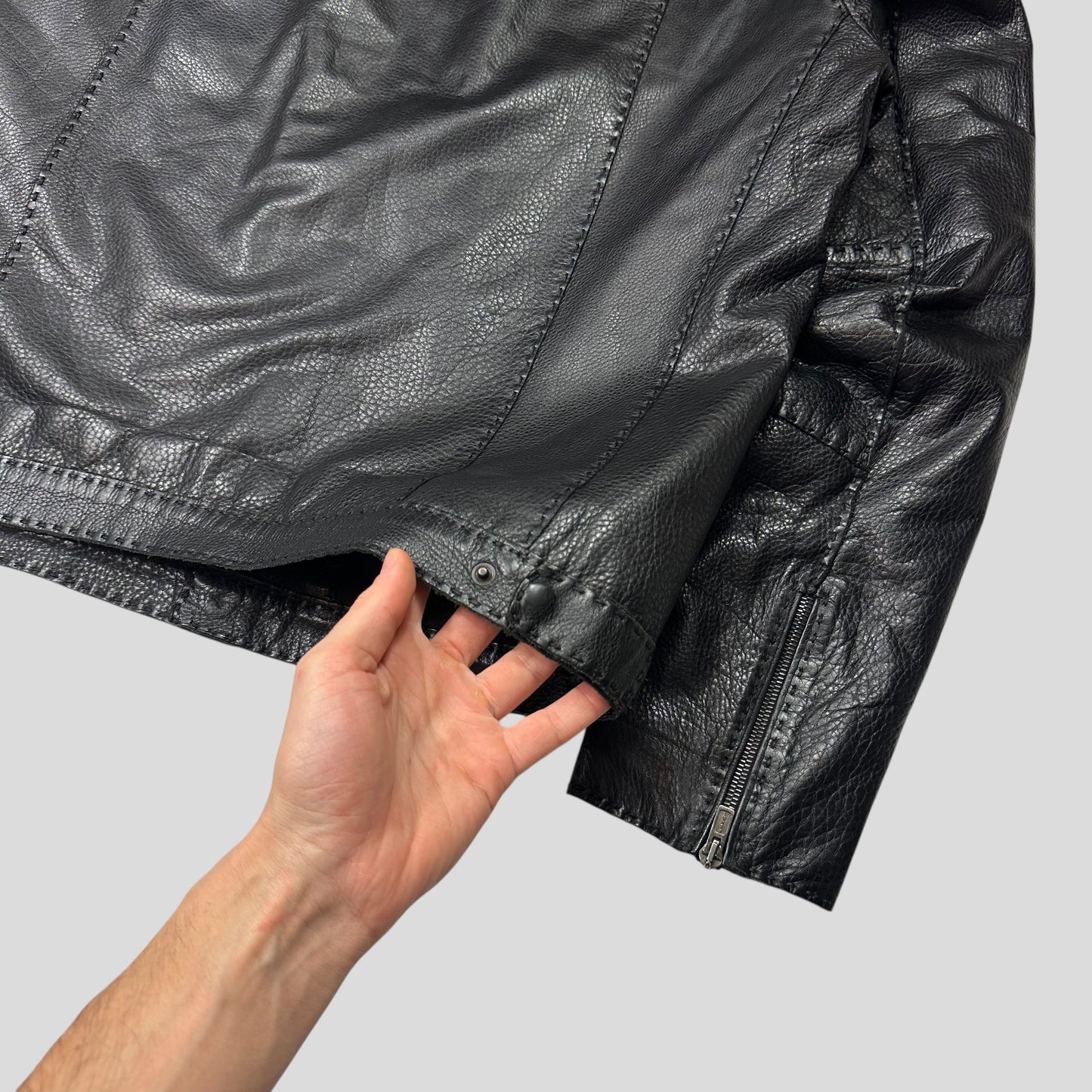 Fendi FF Textured Leather Exaggerated Stitch Moto Jacket - L