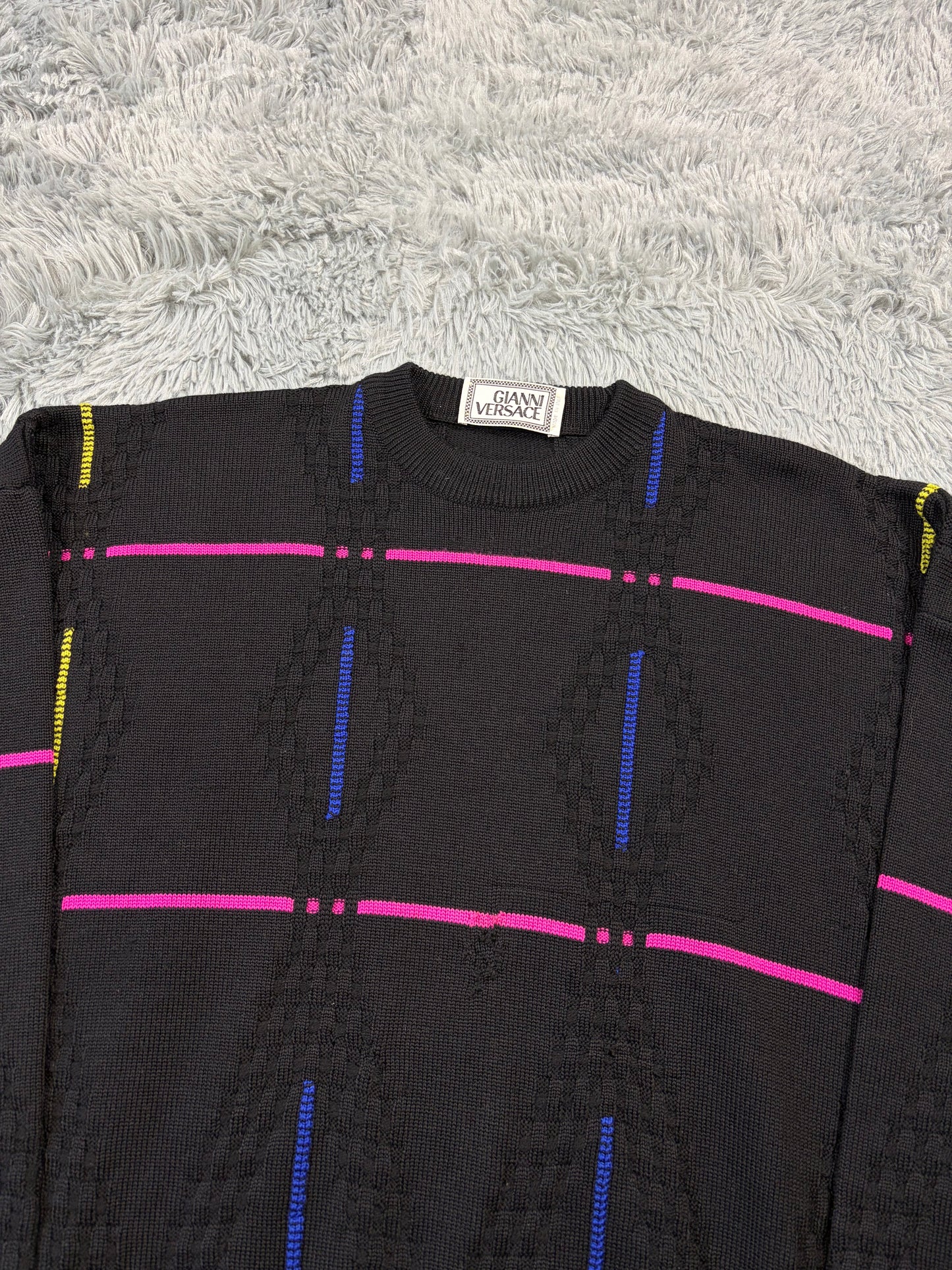 Gianni Versace 1991 Lines & Diamonds Geometric Heavy Knit - M/L