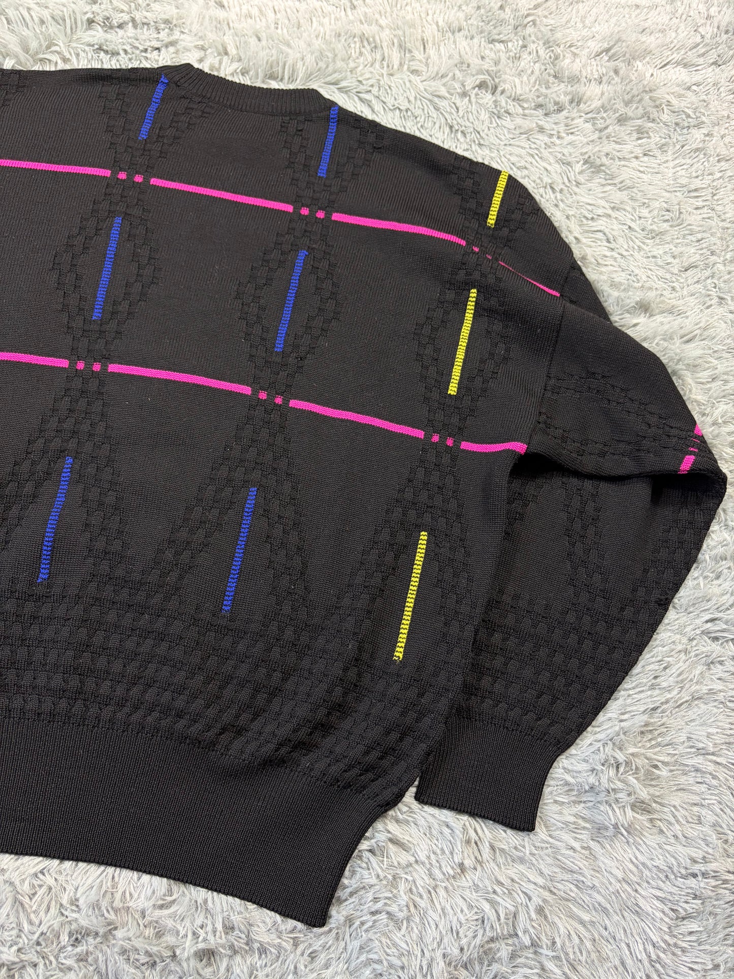 Gianni Versace 1991 Lines & Diamonds Geometric Heavy Knit - M/L