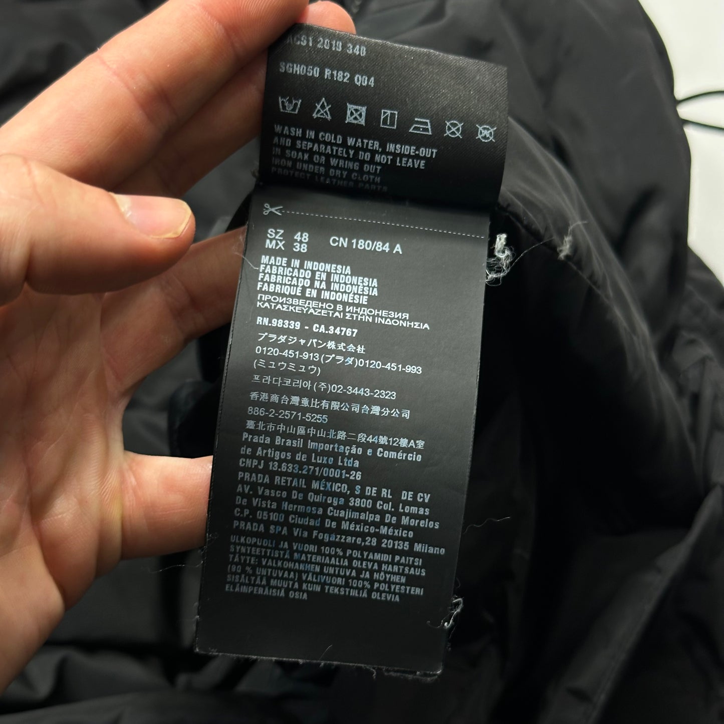 Prada 2018 Nylon Down Tri-Pocket Plaque Logo Puffer - S/M