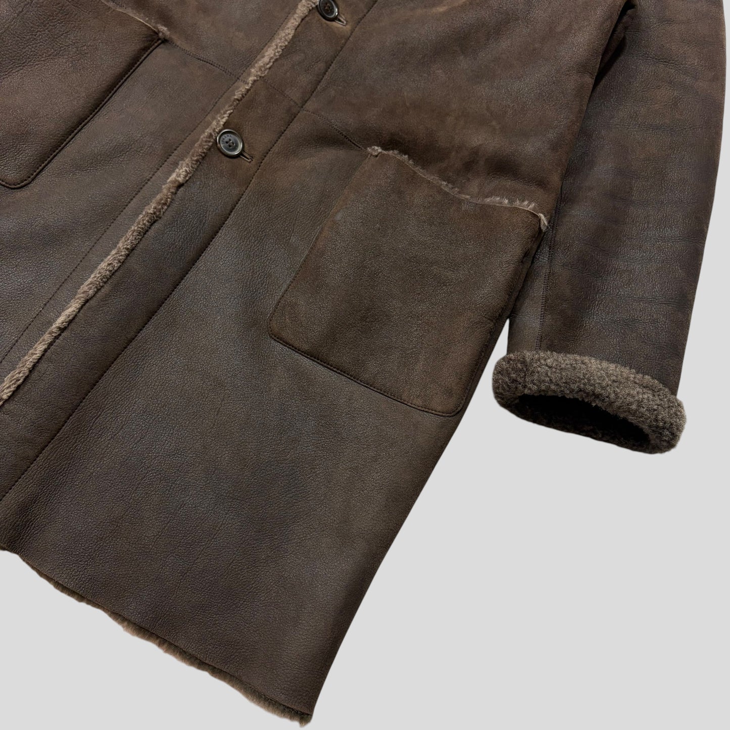 Prada Milano AW03 Shearling Sheepskin Leather Full Length Coat - M