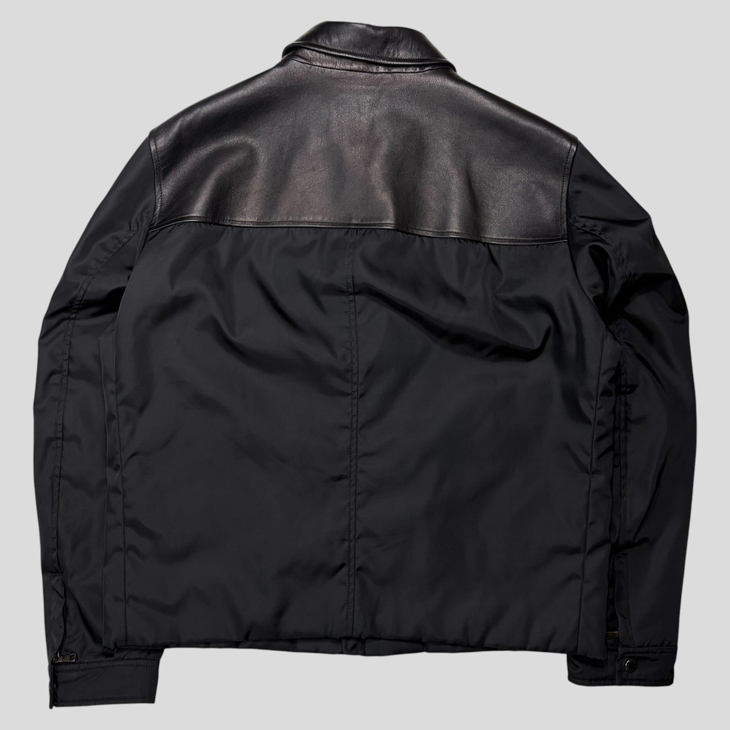 Prada 2013 Triangle Logo Gabardine Nylon & Leather Blouson Jacket - L/XL