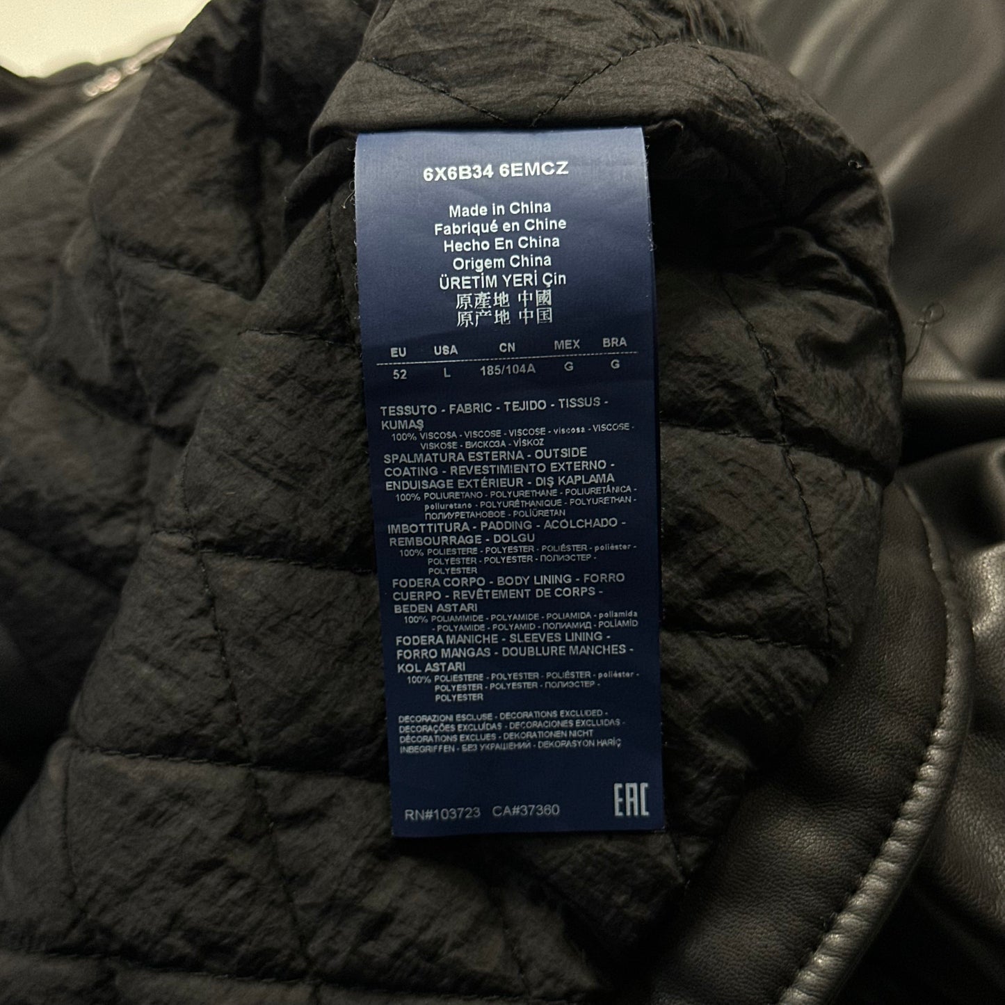 Armani Jeans Faux Leather Padded Moto Biker Jacket - M/L