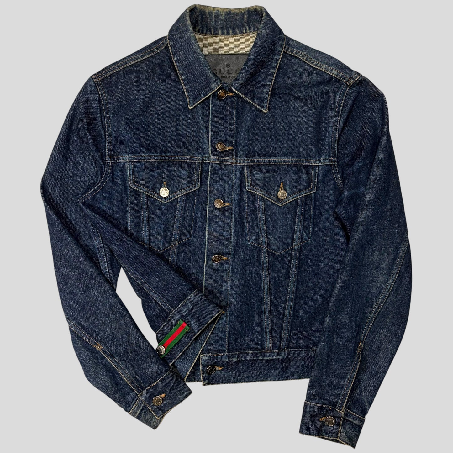 Gucci by Tom Ford 00’s Web Stripe Boxy Denim Mens Jacket - IT46