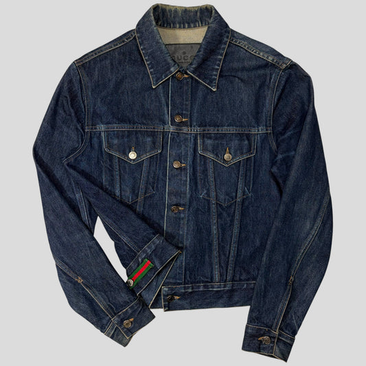 Gucci by Tom Ford 00’s Web Stripe Boxy Denim Mens Jacket - IT46