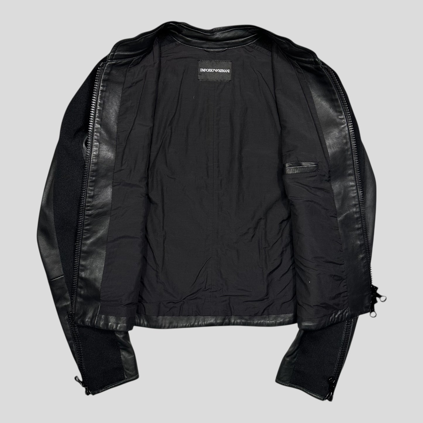 Emporio Armani 2006 Leather Panelled Biker Moto Jacket - IT46 (S)