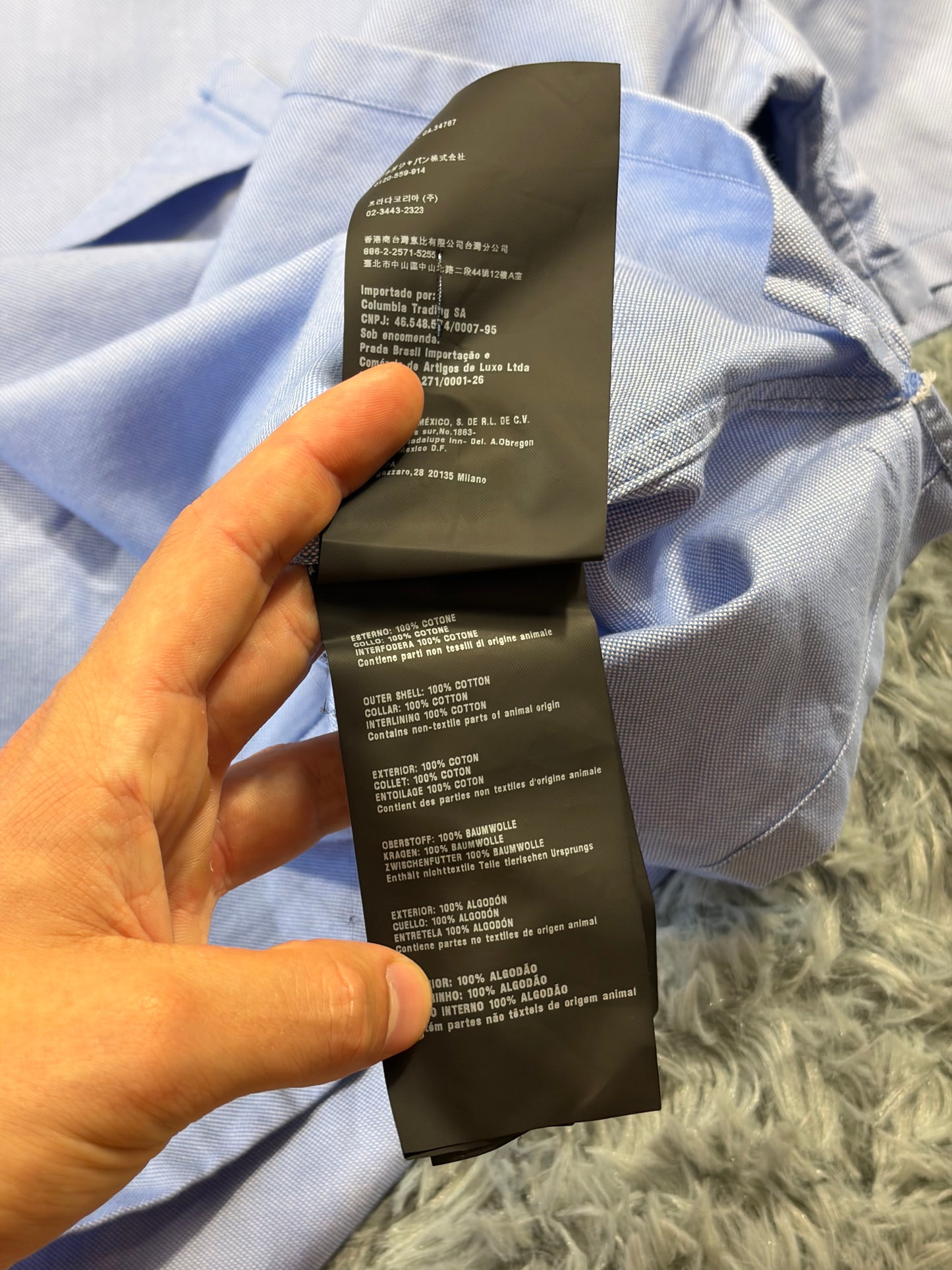 Prada 2015 Lavender Blue Textured Contrast Collar Shirt - M/L