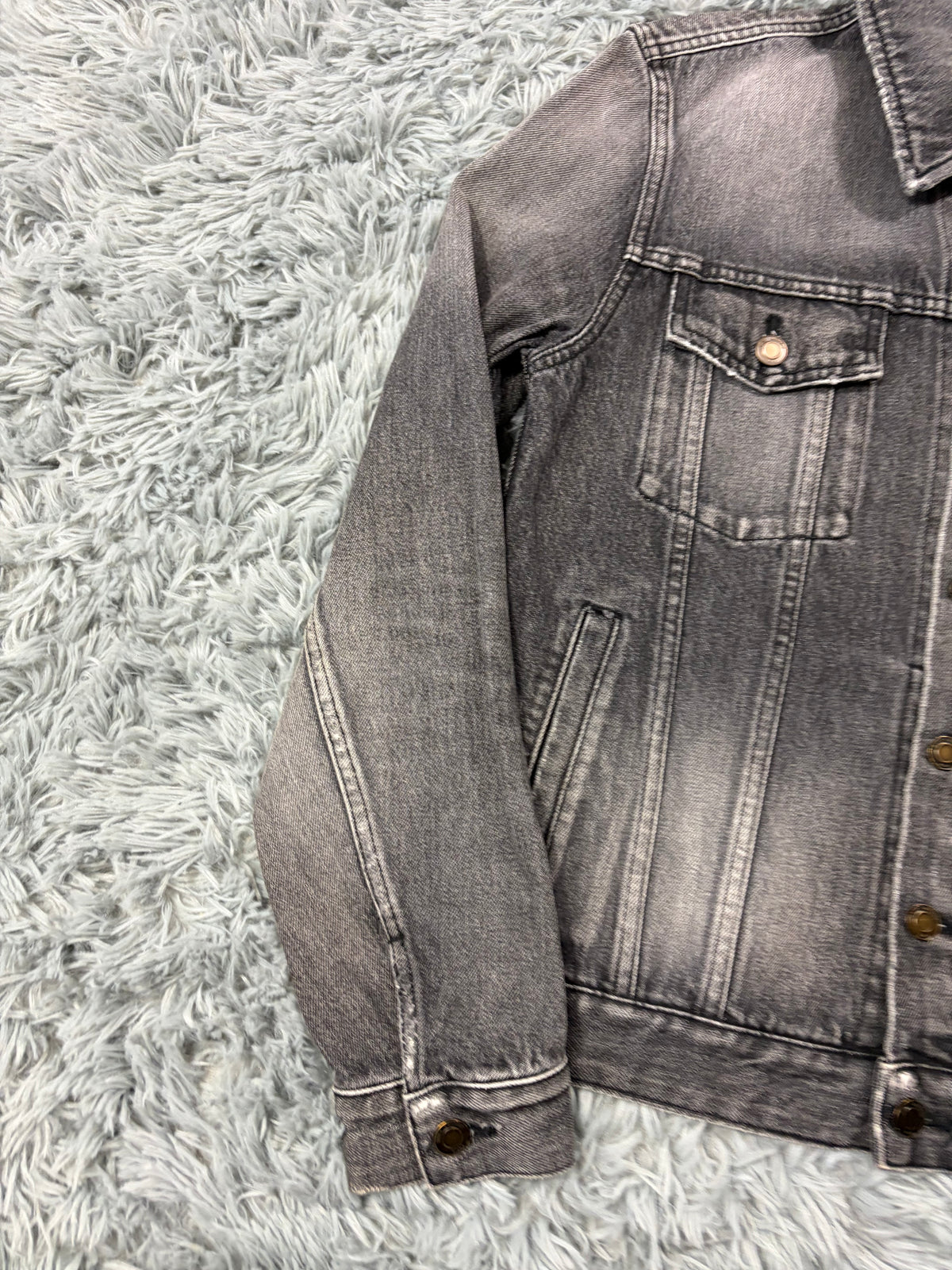Saint Laurent 2017 Distressed Denim Grey Trucker Jacket - S