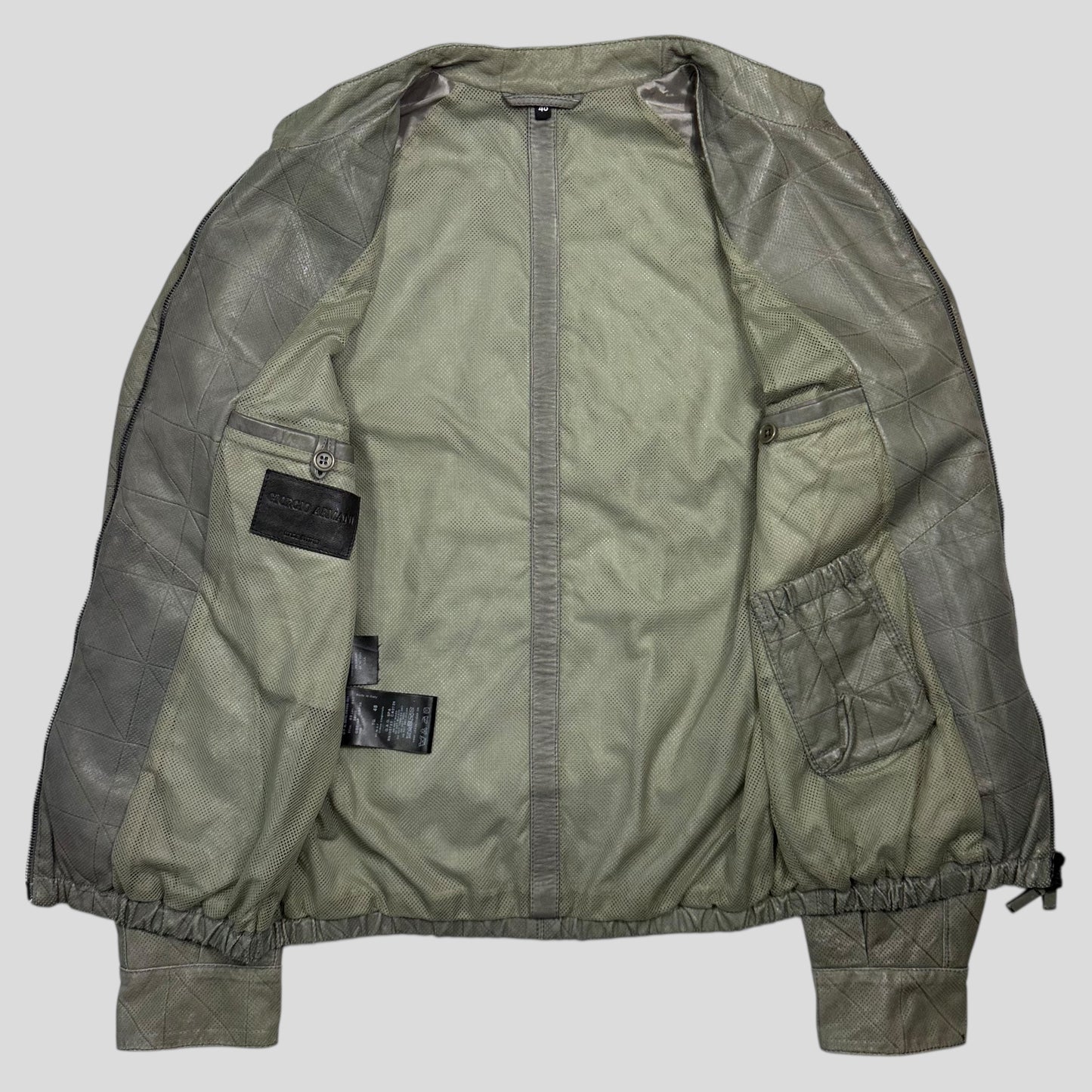 Giorgio Armani 2010 Perforated Leather Grid Bomber Jacket - IT48 (M)