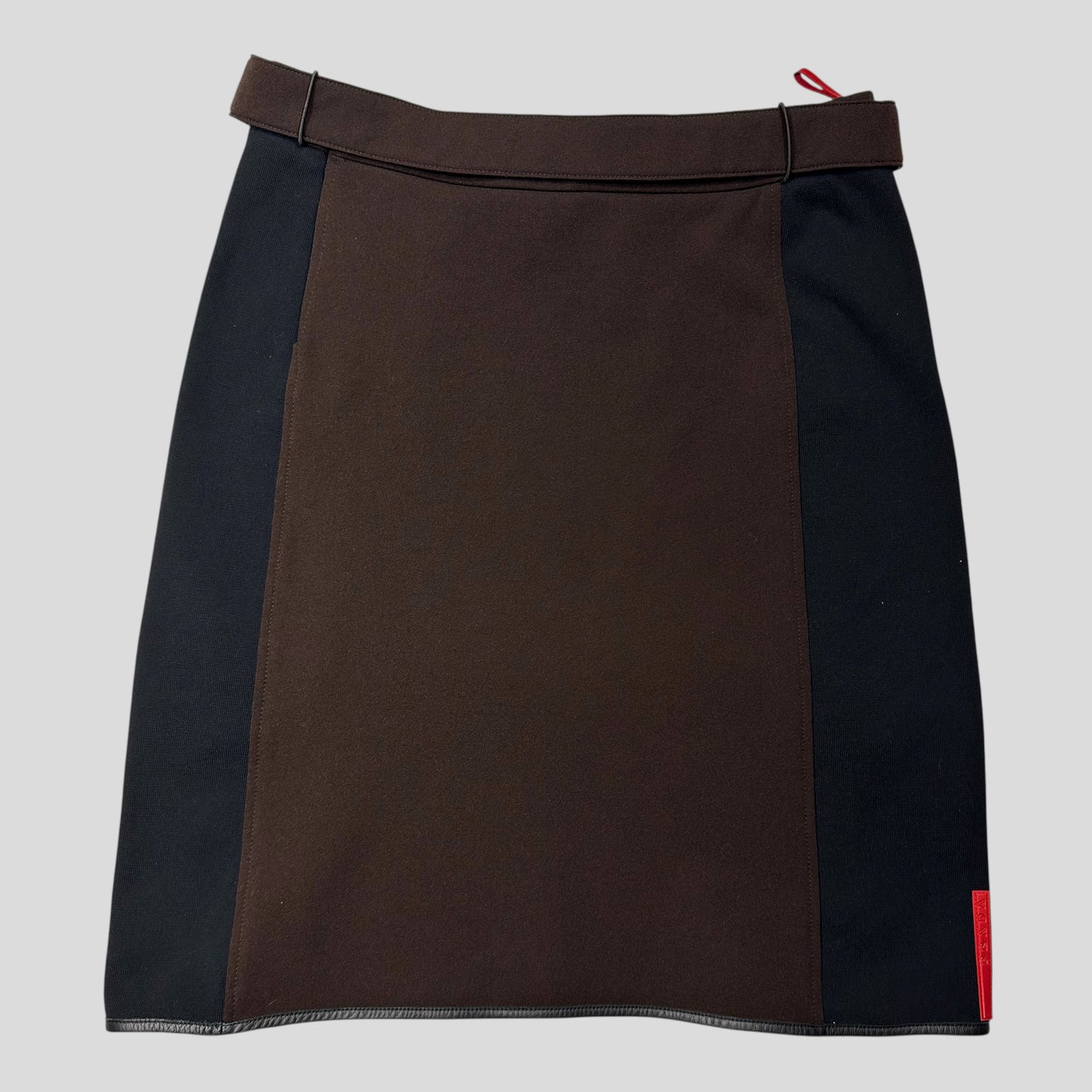 Prada Sport AW00 Wool + Leather Neoprene Panelled Belted Skirt - IT44