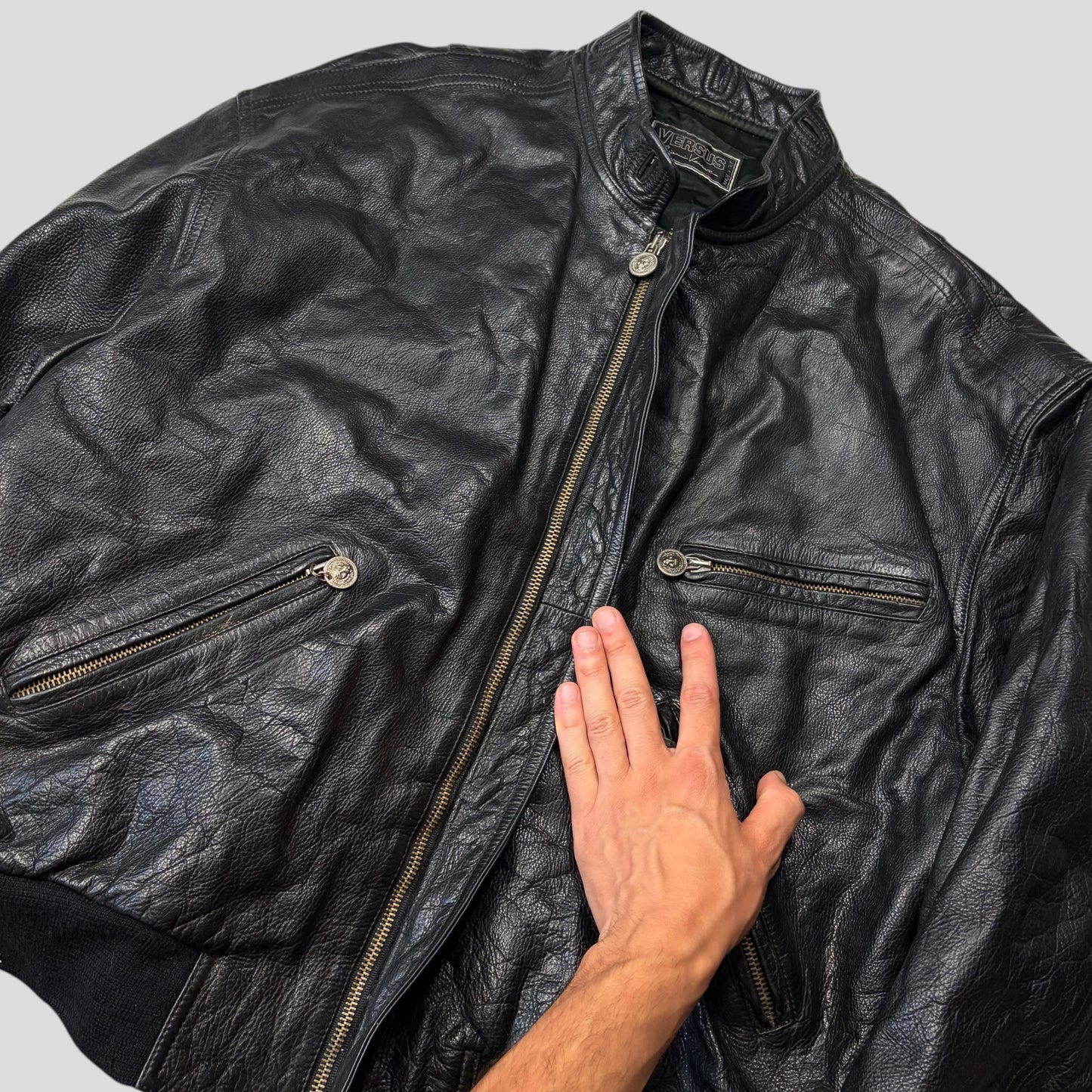 Gianni Versace 90’s Versus Leather Sherpa Flight Jacket - M/L