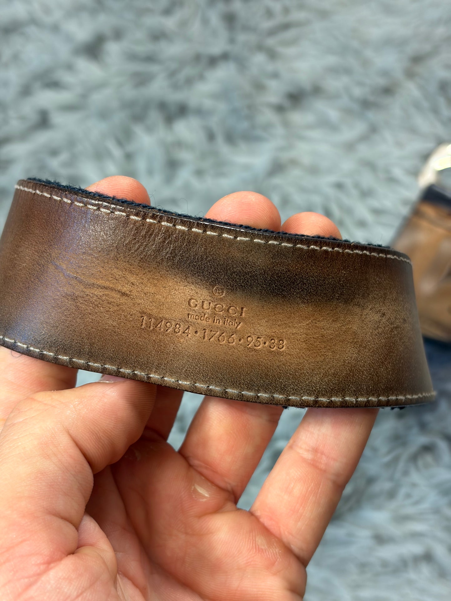 Gucci by Tom Ford 00’s Metal GG Canvas Web Logo Striped Belt