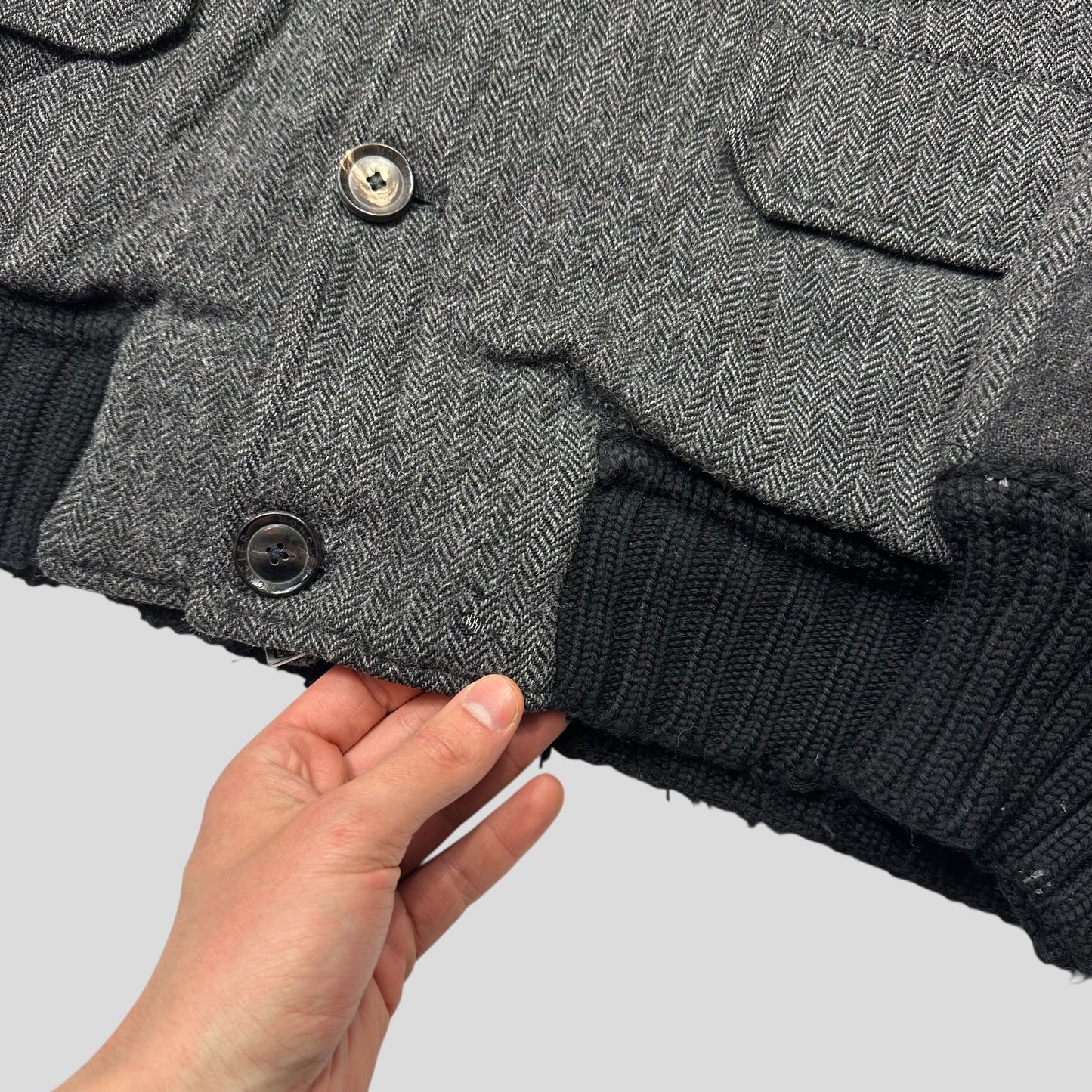 Moncler 00’s Herringbone Wool Down Detachable Fur Jacket - 3 (L)