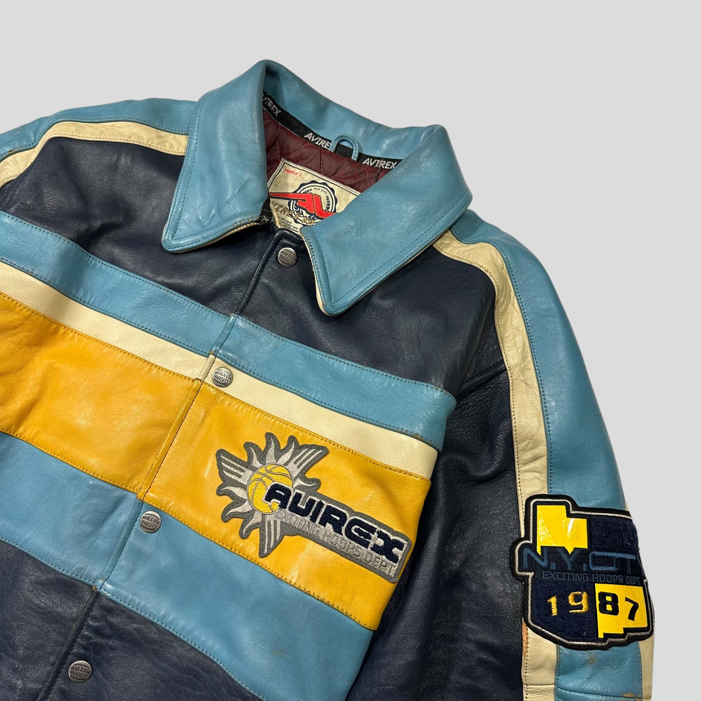 Avirex 90’s NYC Exciting Hoops Quilted Leather Varsity Jacket - XL