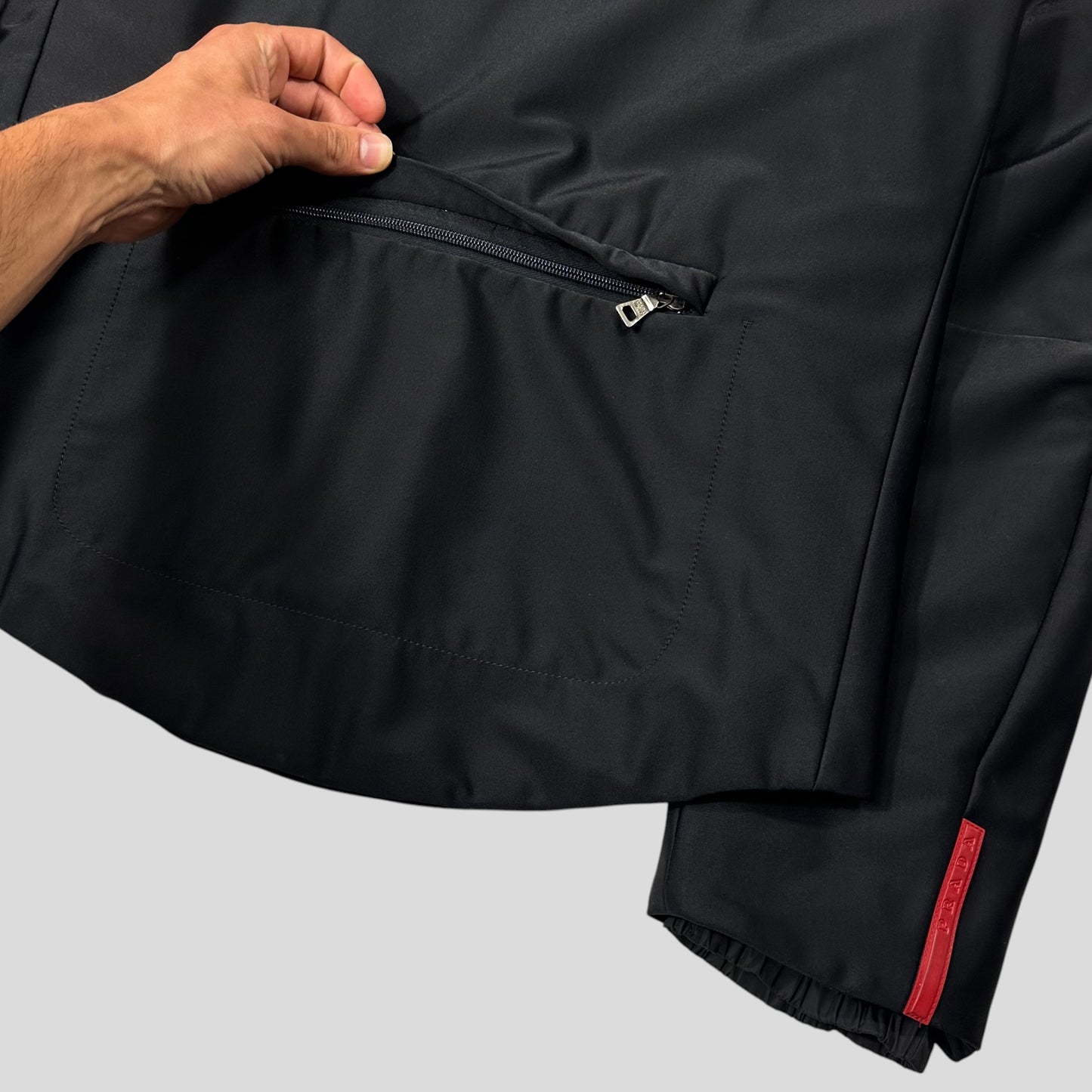 Prada Sport 1999 Jet Black Stash Pocket Soft Nylon Cycle Jacket - IT48