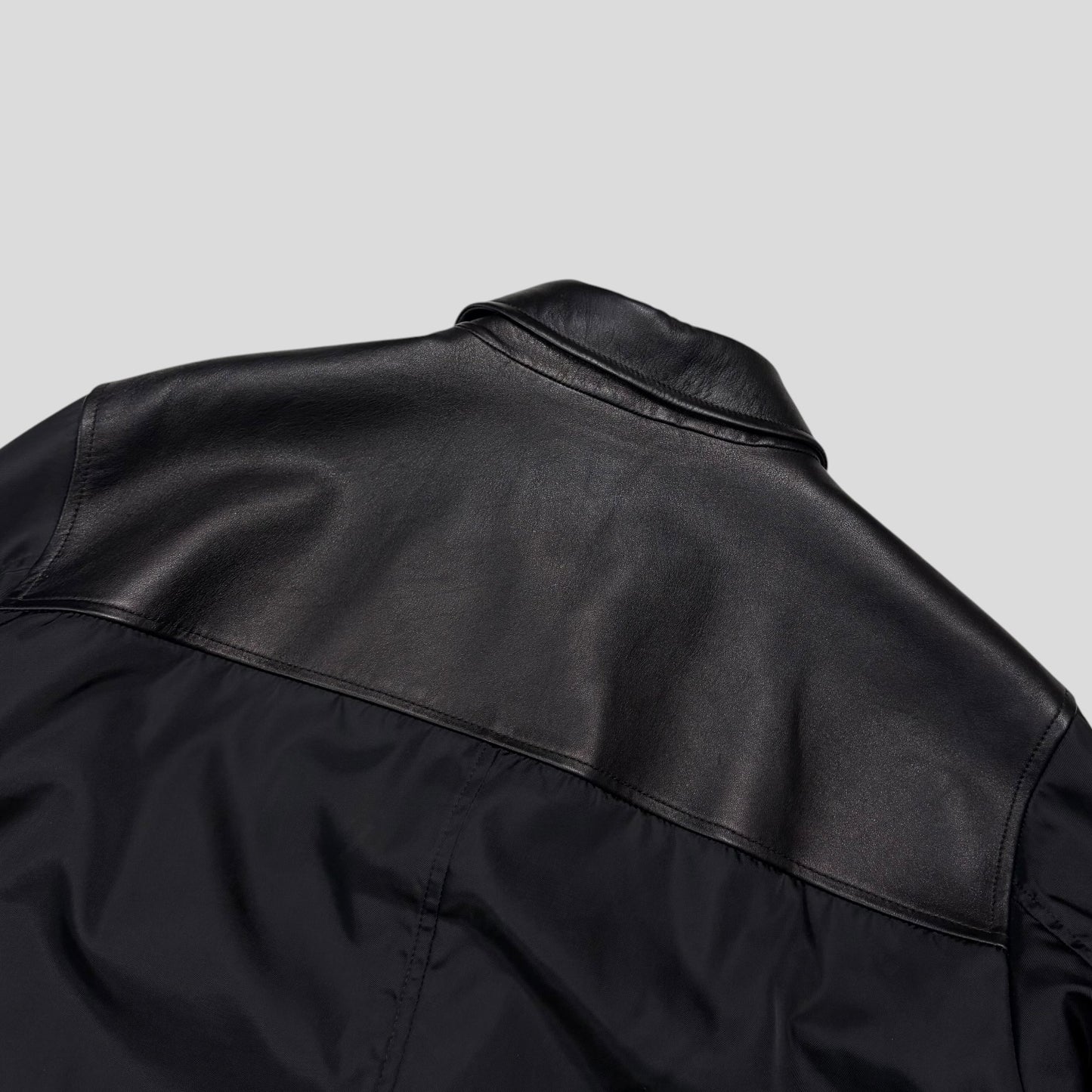 Prada 2013 Triangle Logo Gabardine Nylon & Leather Blouson Jacket - L/XL