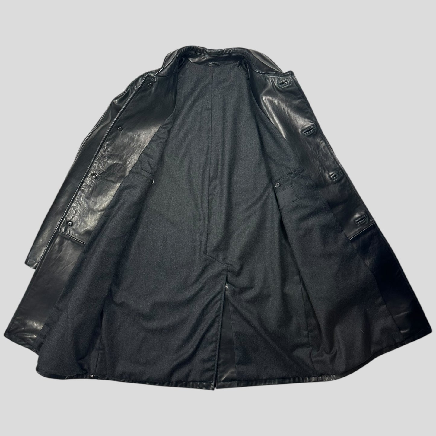 Prada Milano AW98 Wool Lined Gloss Leather Matrix Trench Coat - IT50