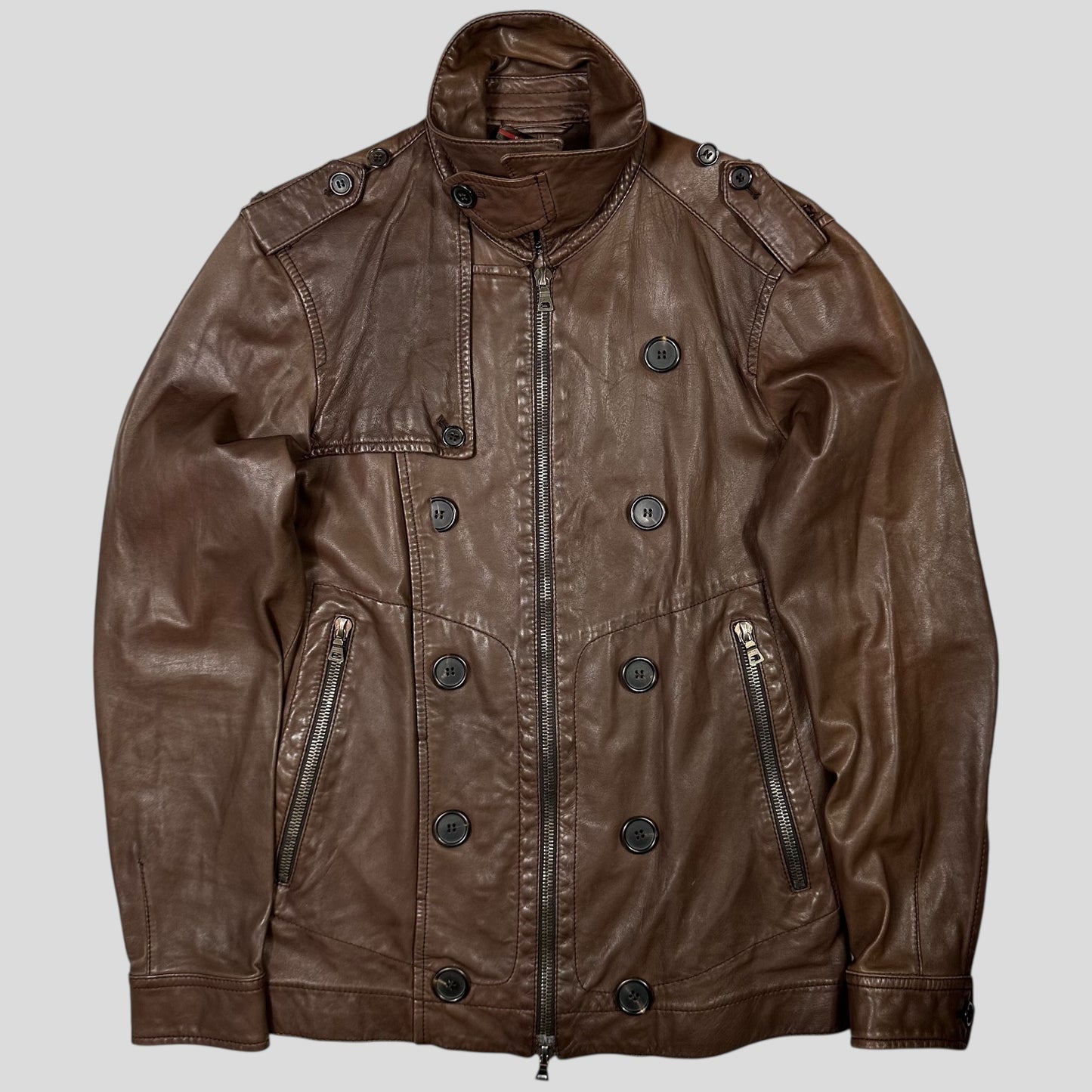 Prada Sport 00’s Brown Military Leather Modular Field Jacket - IT48 (S/M)