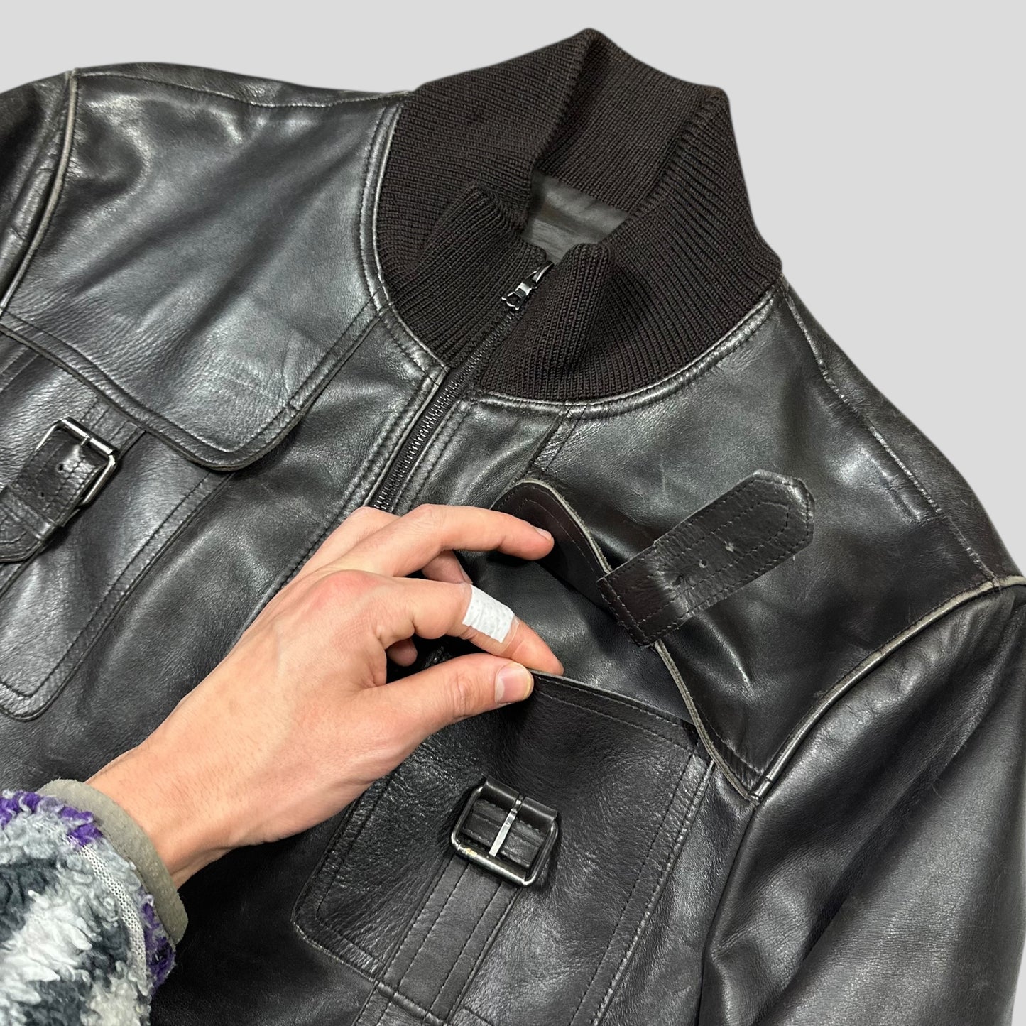 Neil Barrett 00’s Multipocket Buckle Lambs Leather Moto Jacket - L