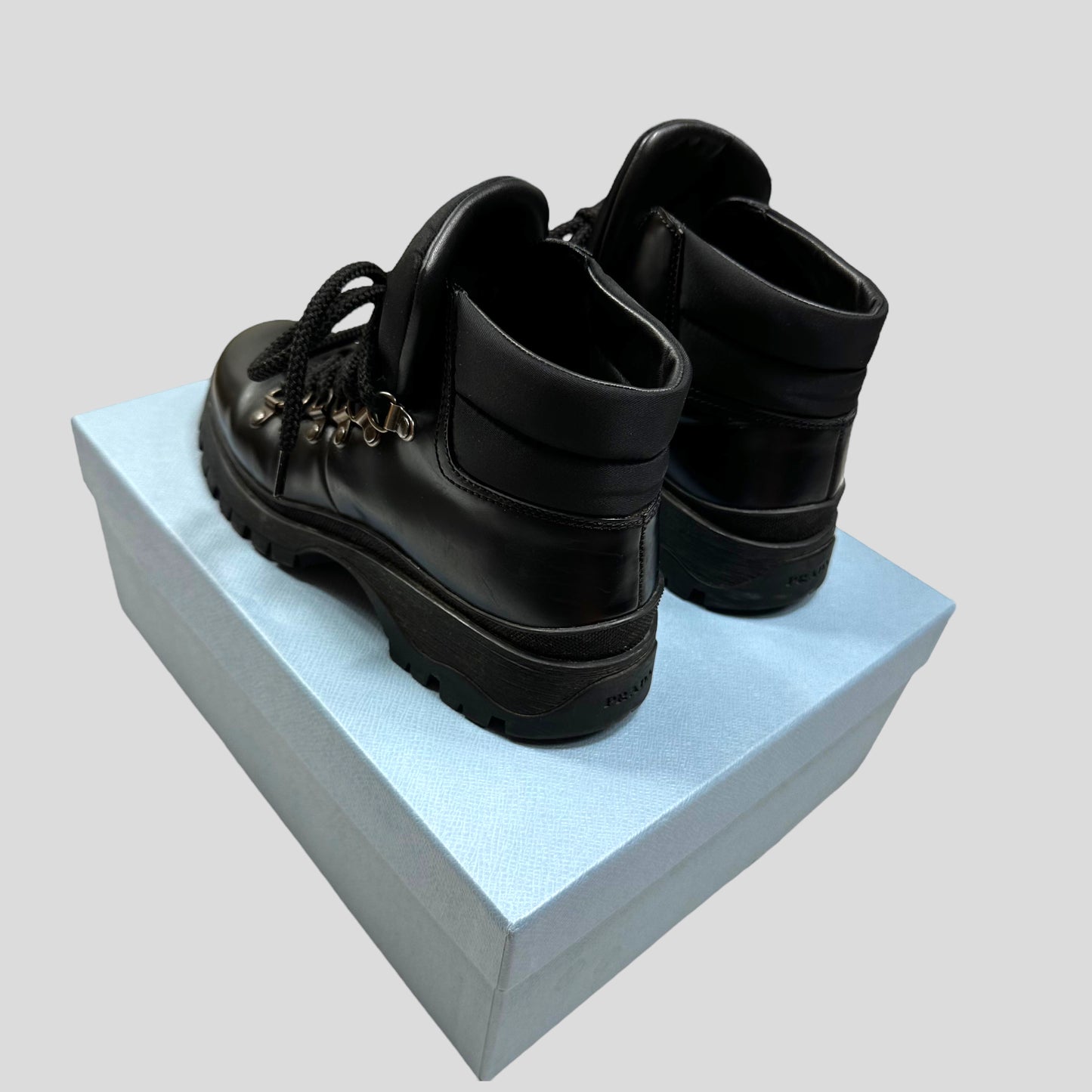 Prada Milano 90’s Leather + Nylon Combat Boots - UK4