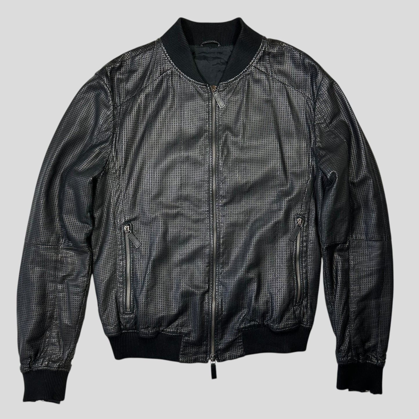 Emporio Armani 2009 Perforated Mesh Lambskin Leather Bomber - IT52 (M)