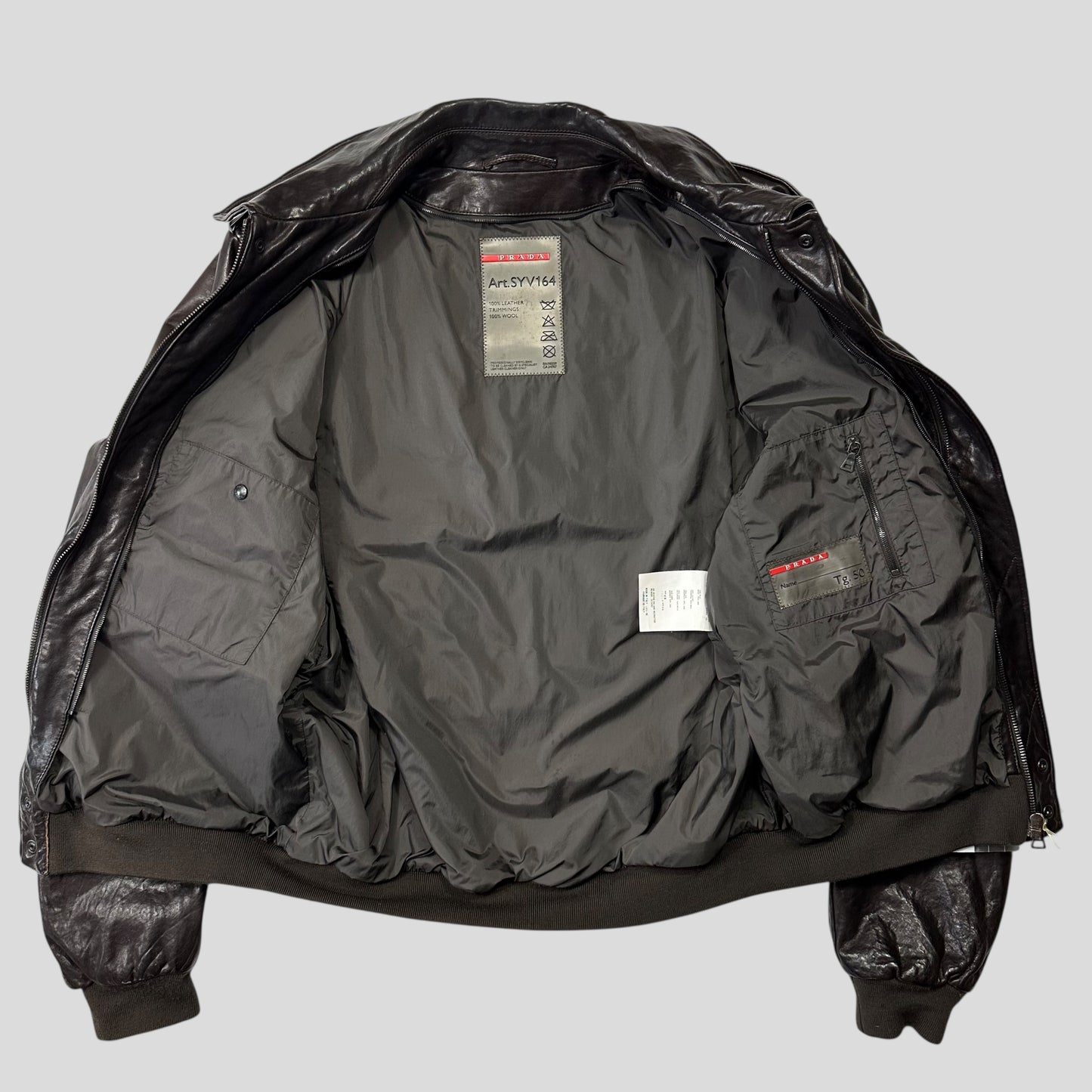 Prada Sport 2007 Leather Logo Antique Finish 2 in 1 Sherpa Flight Jacket - IT50 (M)