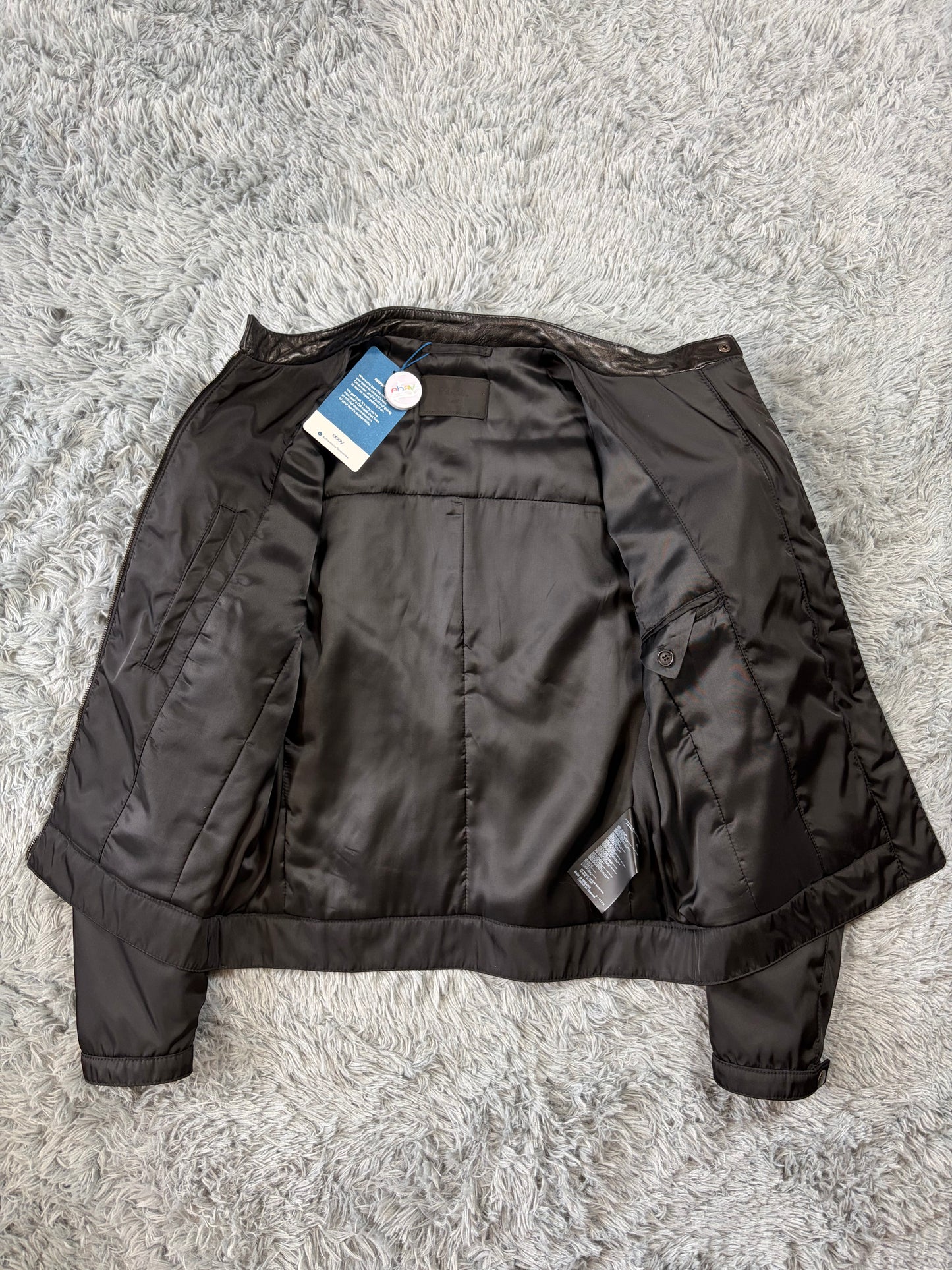 Prada Milano 2011 Gabardine Nylon Leather Hybrid Biker Jacket - S/M