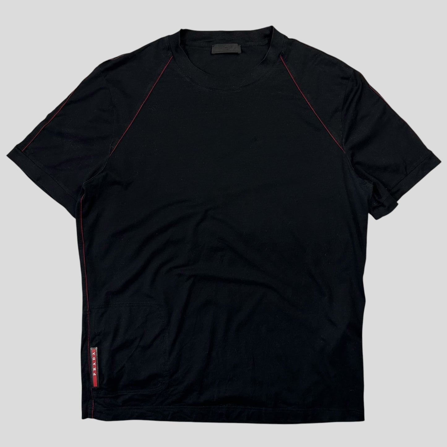 Prada Milano 2018 Red Tab Stash Pocket Piped T-shirt - L