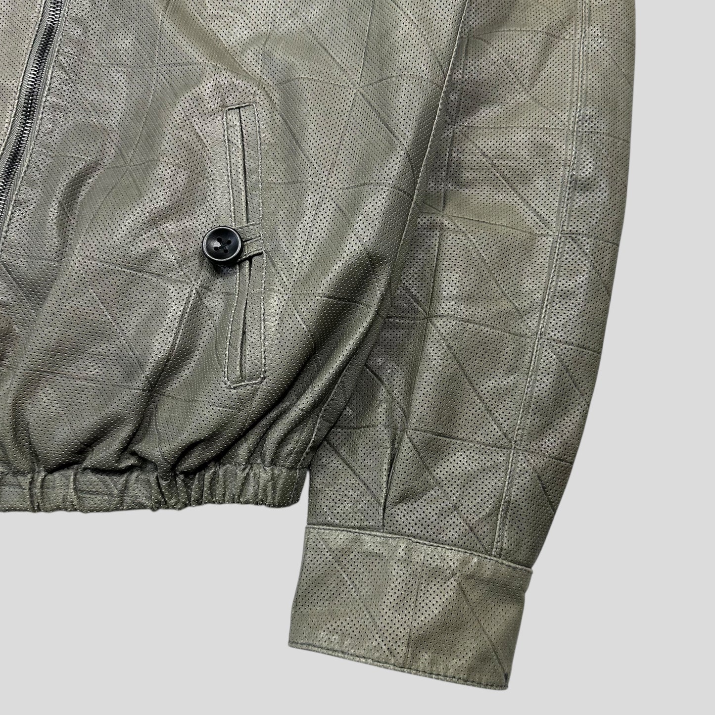Giorgio Armani 2010 Perforated Leather Grid Bomber Jacket - IT48 (M)