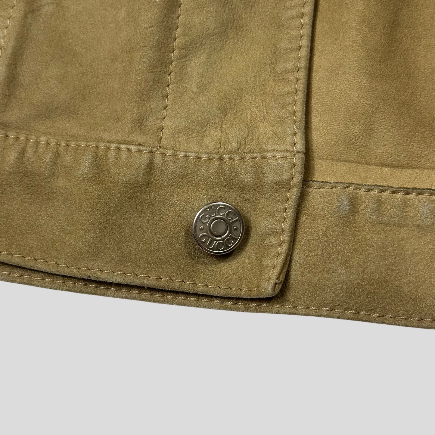 Gucci by Tom Ford 00’s Suede Leather Belted Boxy Trucker Jacket - IT52