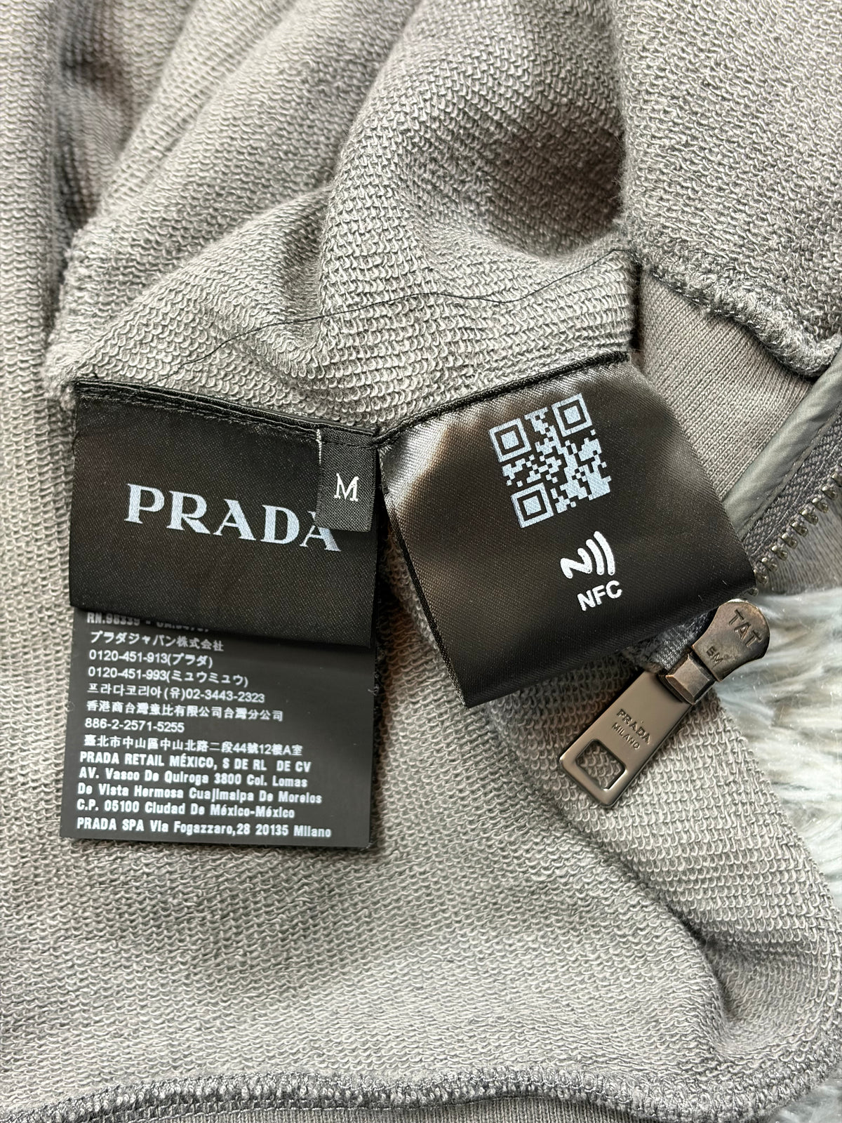 Prada 2021 Black Tab Grey Cotton Nylon Detailed Hoodie - M