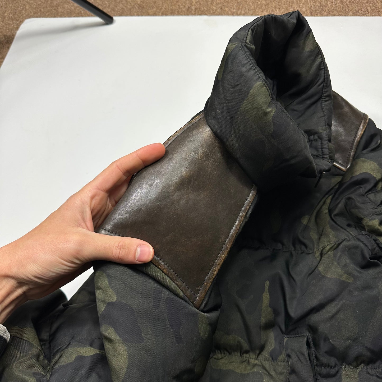 Prada Milano 2014 Green Camo Nylon Elder Down Leather Puffer - IT46