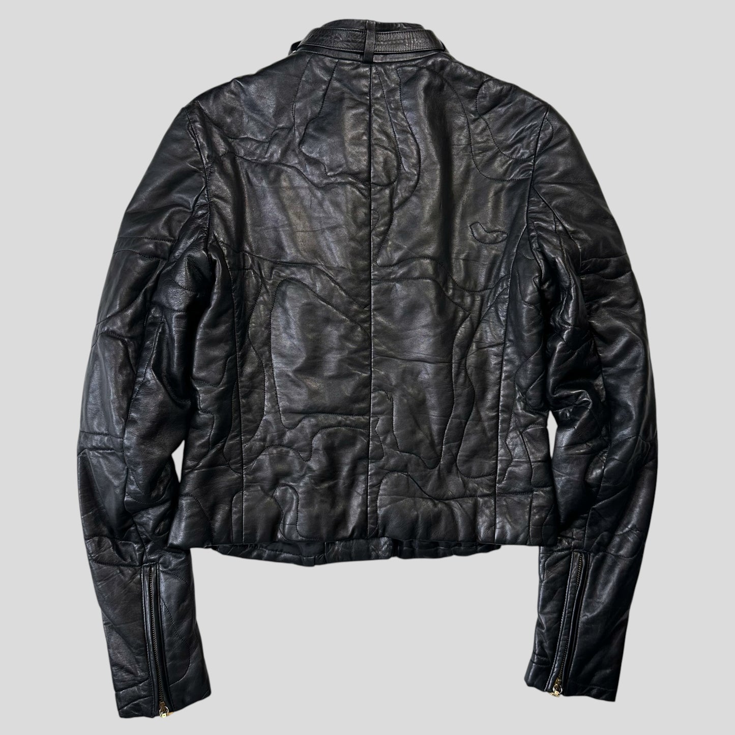 Gianni Versace 1997 Leather Puzzle Camo Biker Jacket - S