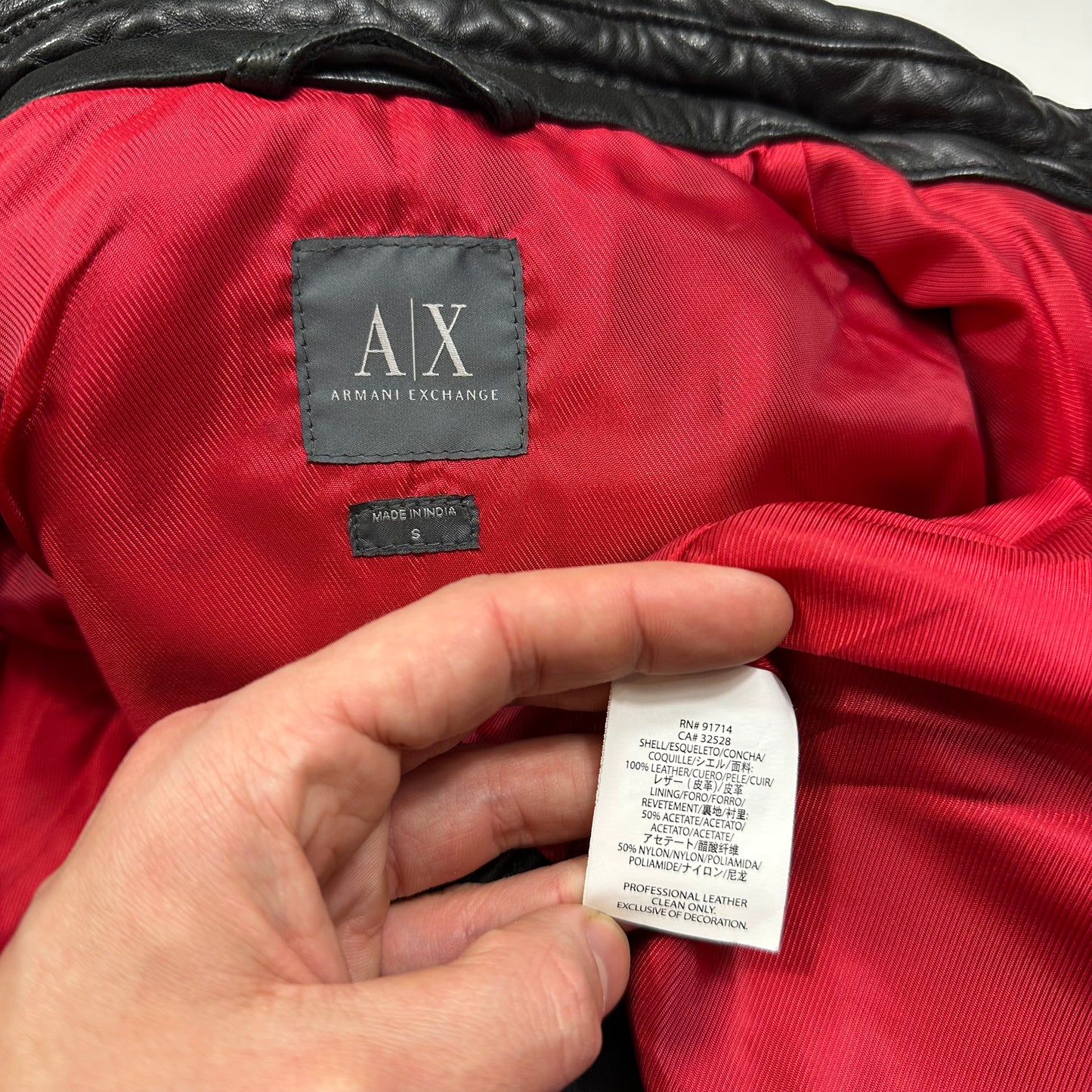 Armani Leather Moto Padded Biker Jacket - S