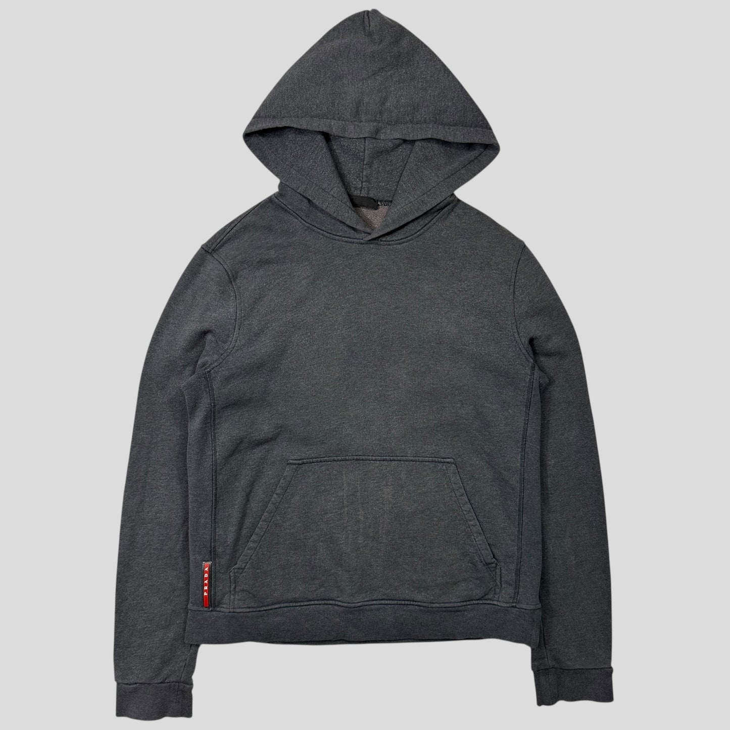 Prada 2014 Red Tab Grey Cotton Pullover Hoodie - M