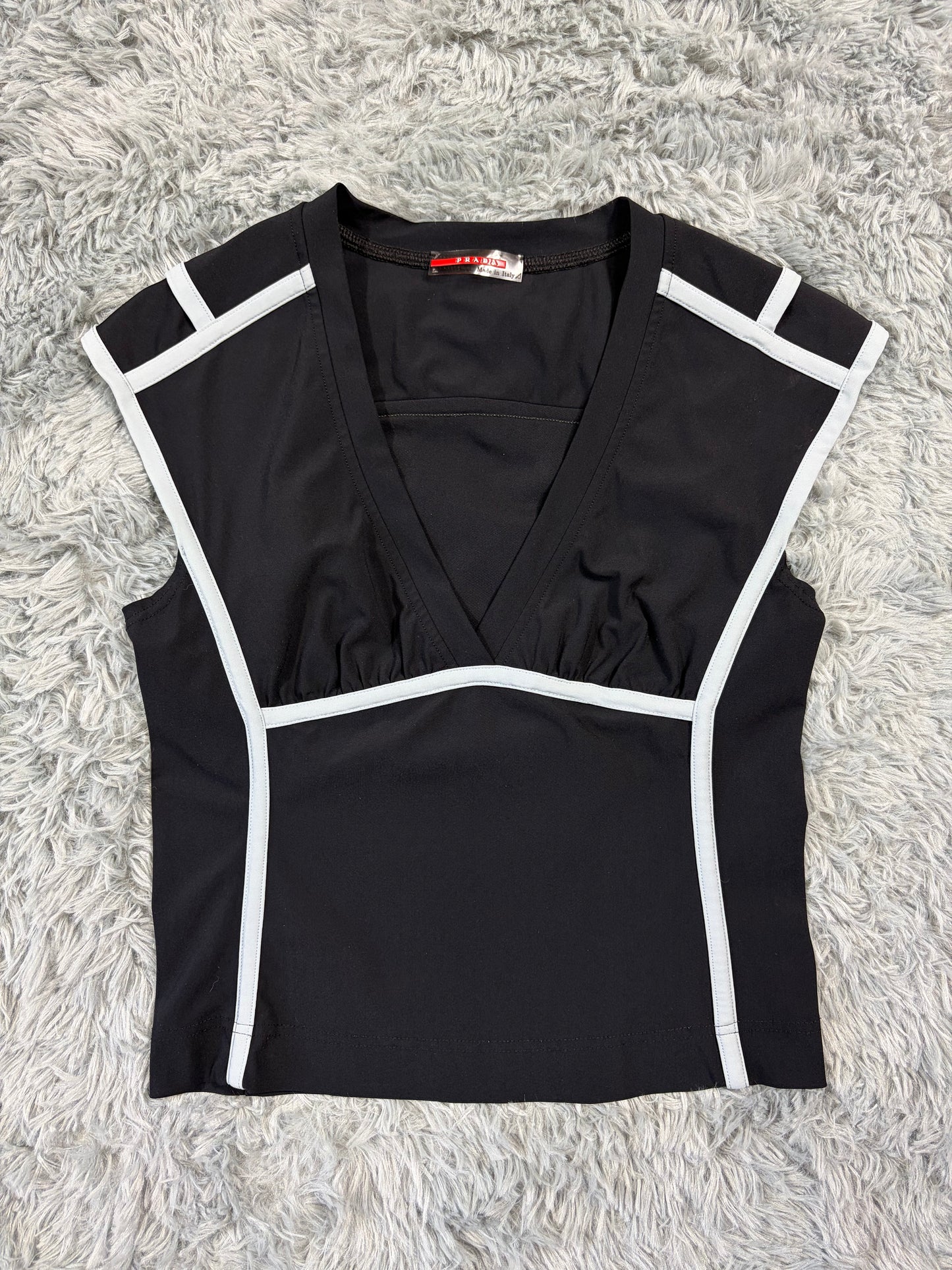 Prada Sport 00’s Kimono Style Piped Nylon Stretchy Top - S/M