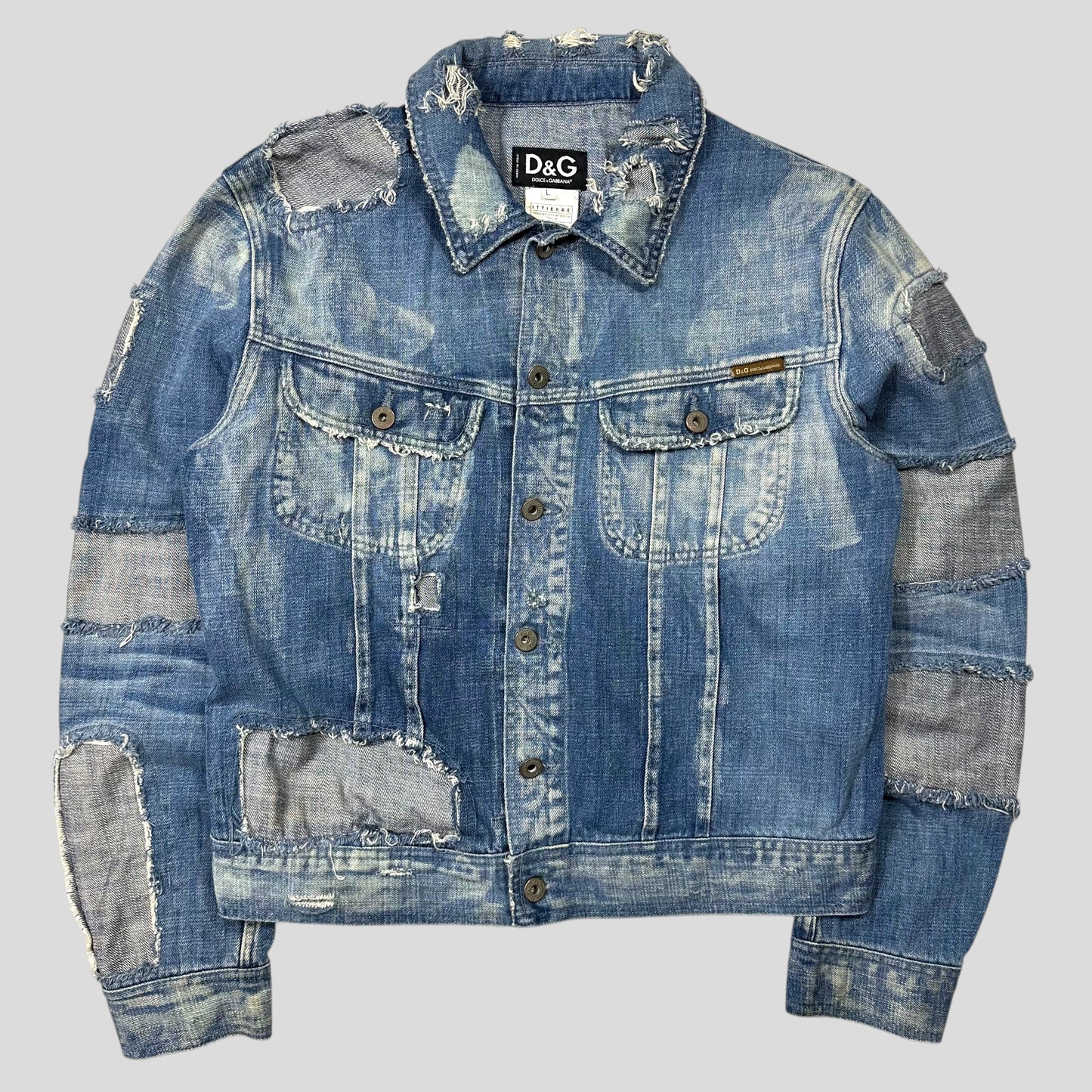 D&G AW04 Distressed Reconstructed Denim Boxy Jacket - L (M)