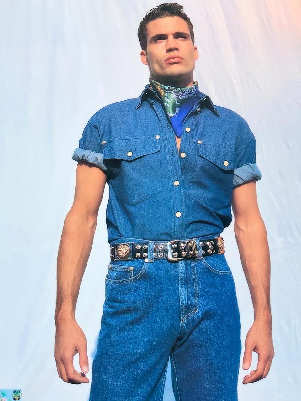 Gianni Versace 1992 Medusa Studded Indigo Denim Vest - IT50