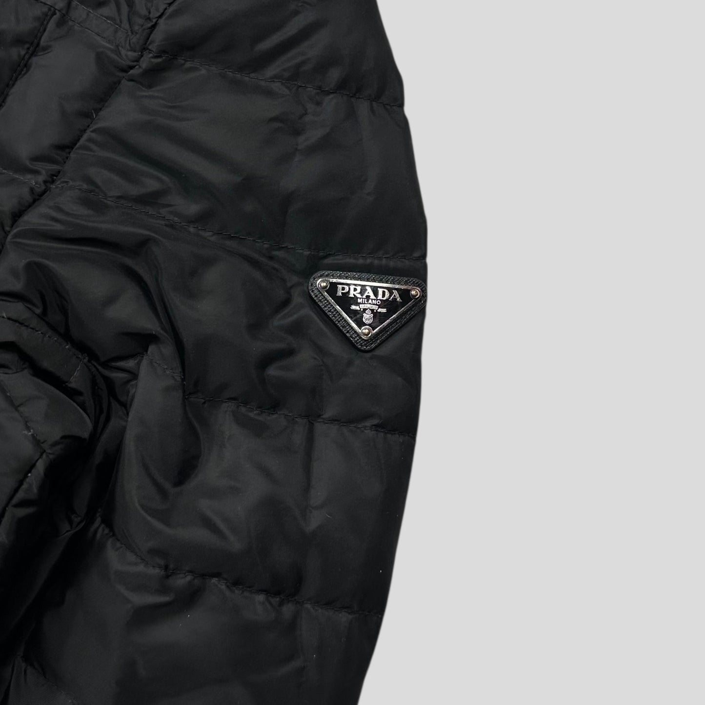 Prada 2018 Nylon Down Tri-Pocket Plaque Logo Puffer - S/M