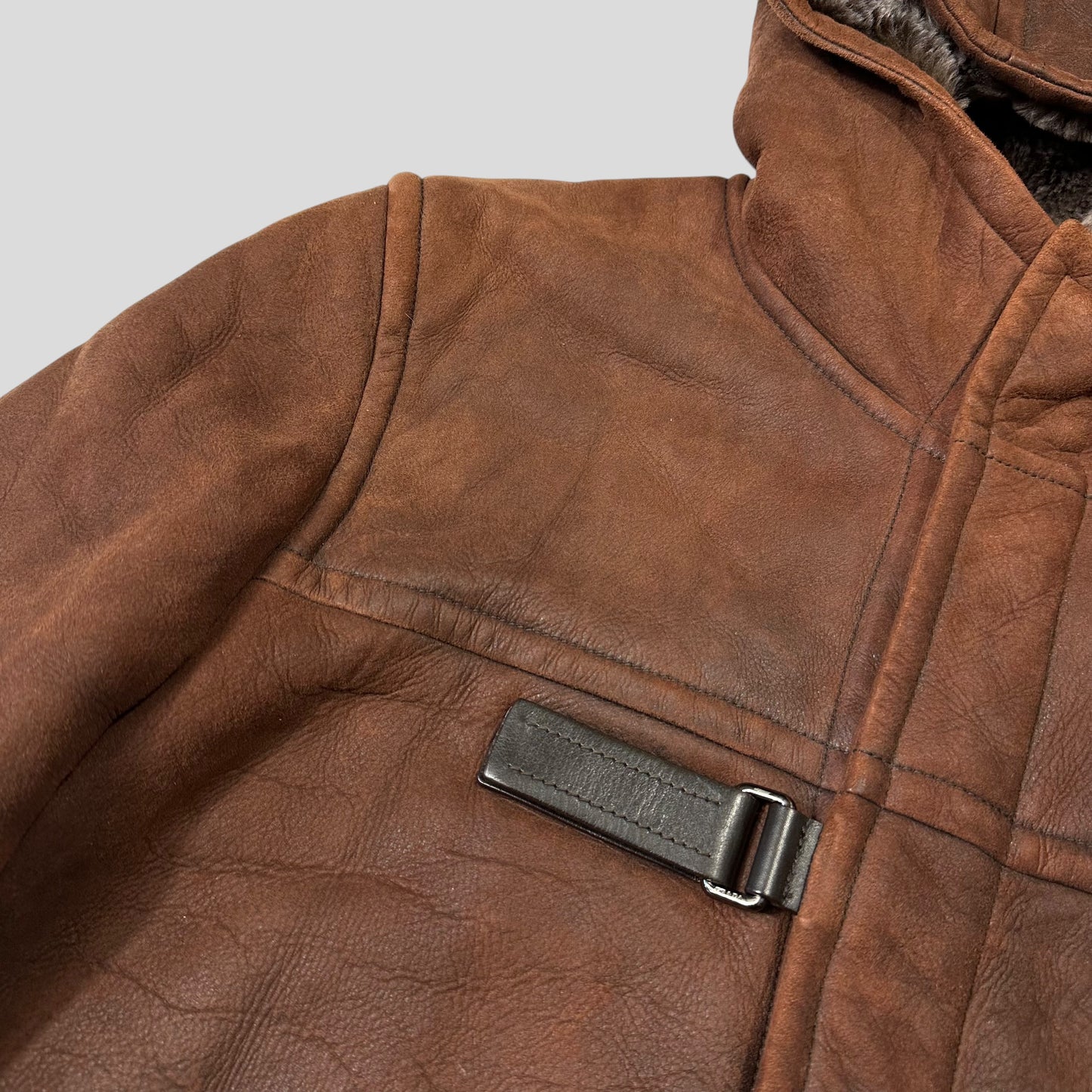Prada Milano 2010 Sheepskin Fur & Leather Strap Hooded Coat - IT50