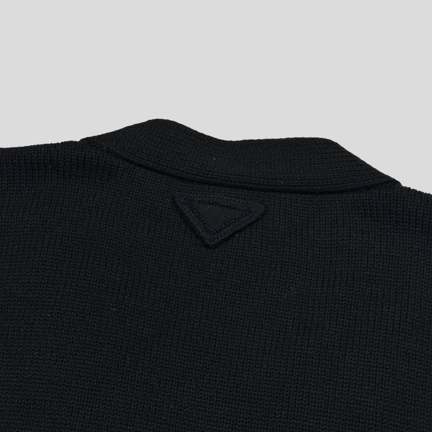 Prada 2021 Triangle Logo Heavyweight Boxy Wool Cardigan - M