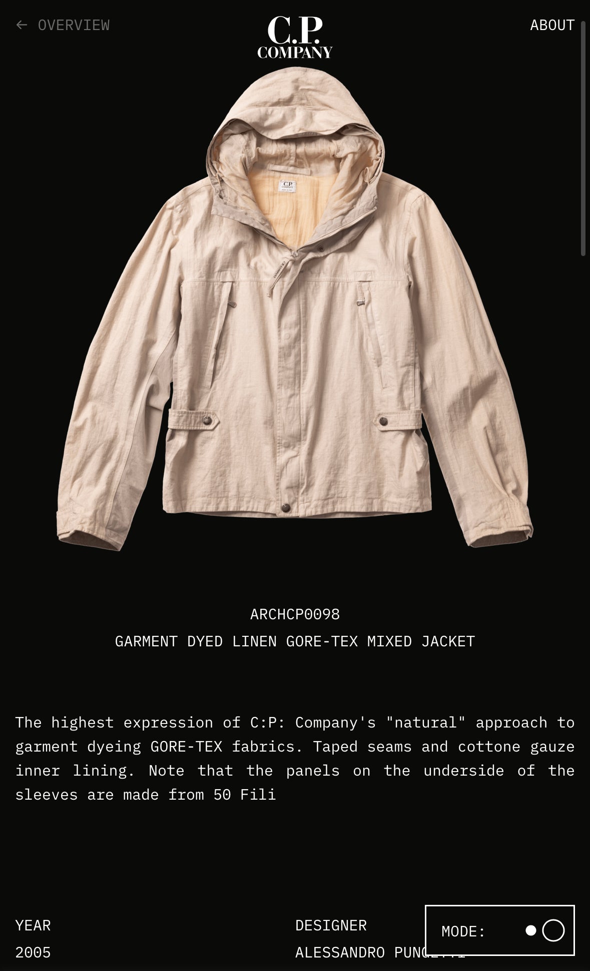 CP Company SS05 Goretex Linen Panelled Technical Jacket - IT56