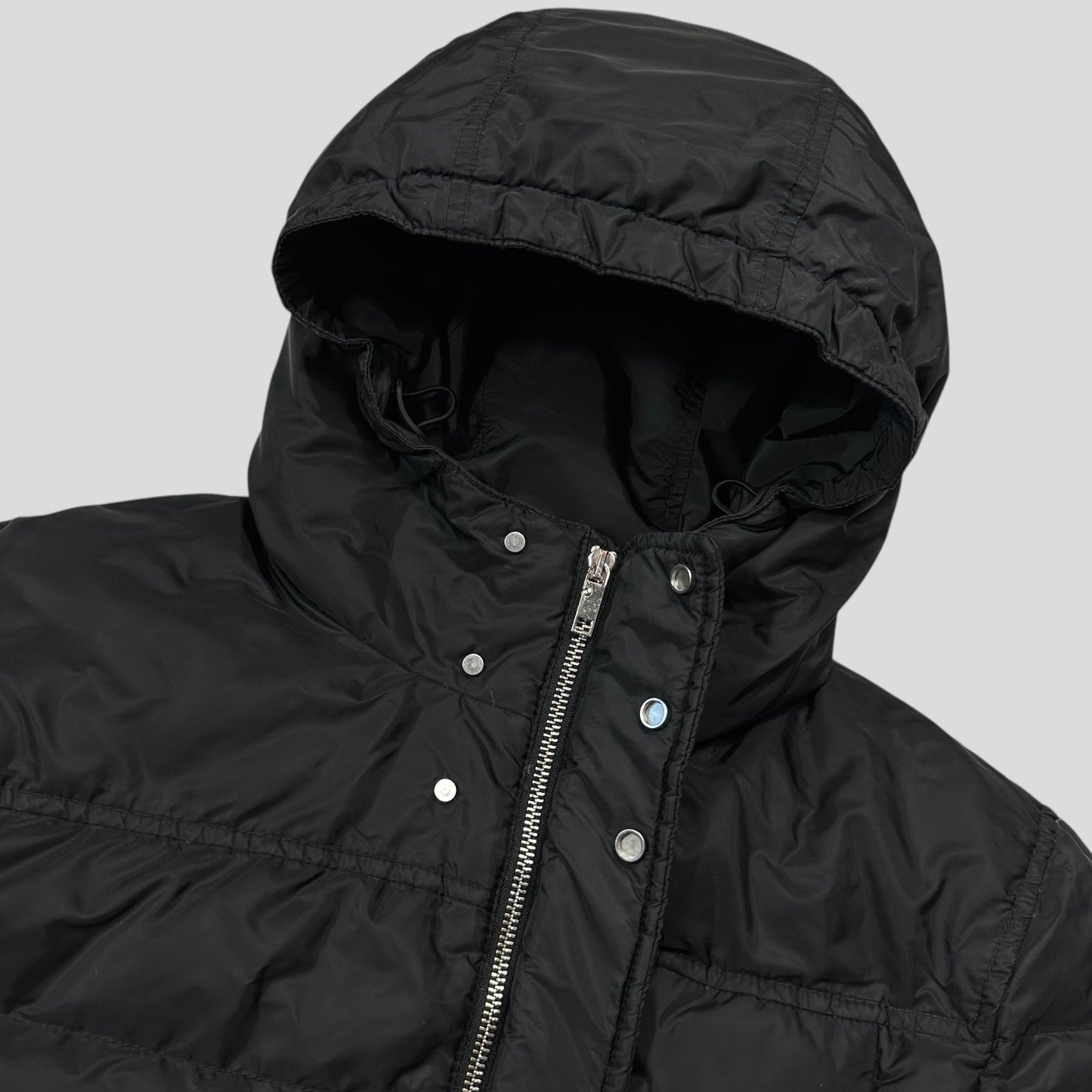 Prada 2018 Nylon Down Tri-Pocket Plaque Logo Puffer - S/M