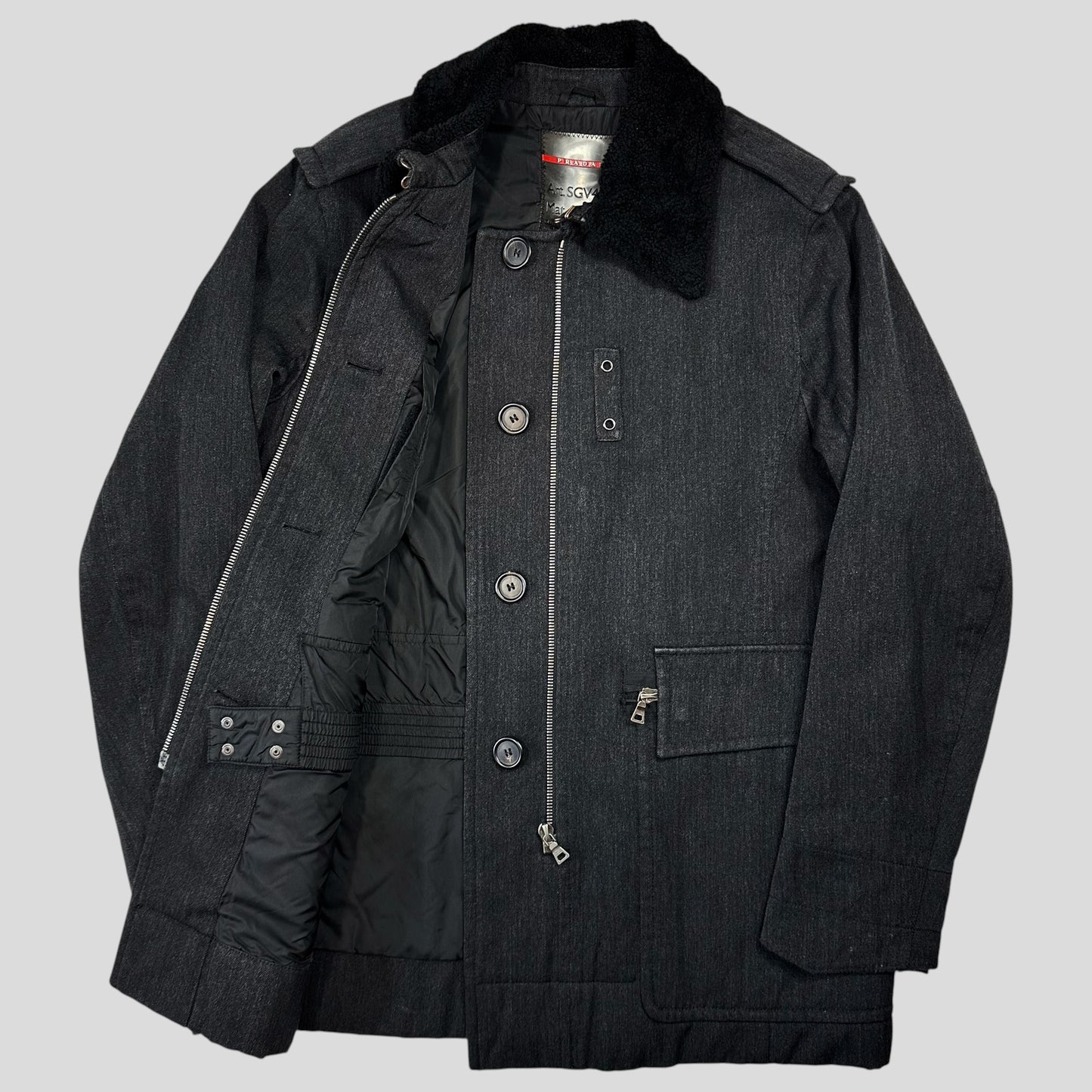 Prada Sport 00’s Technical Wool Sherpa Collar Overcoat - L