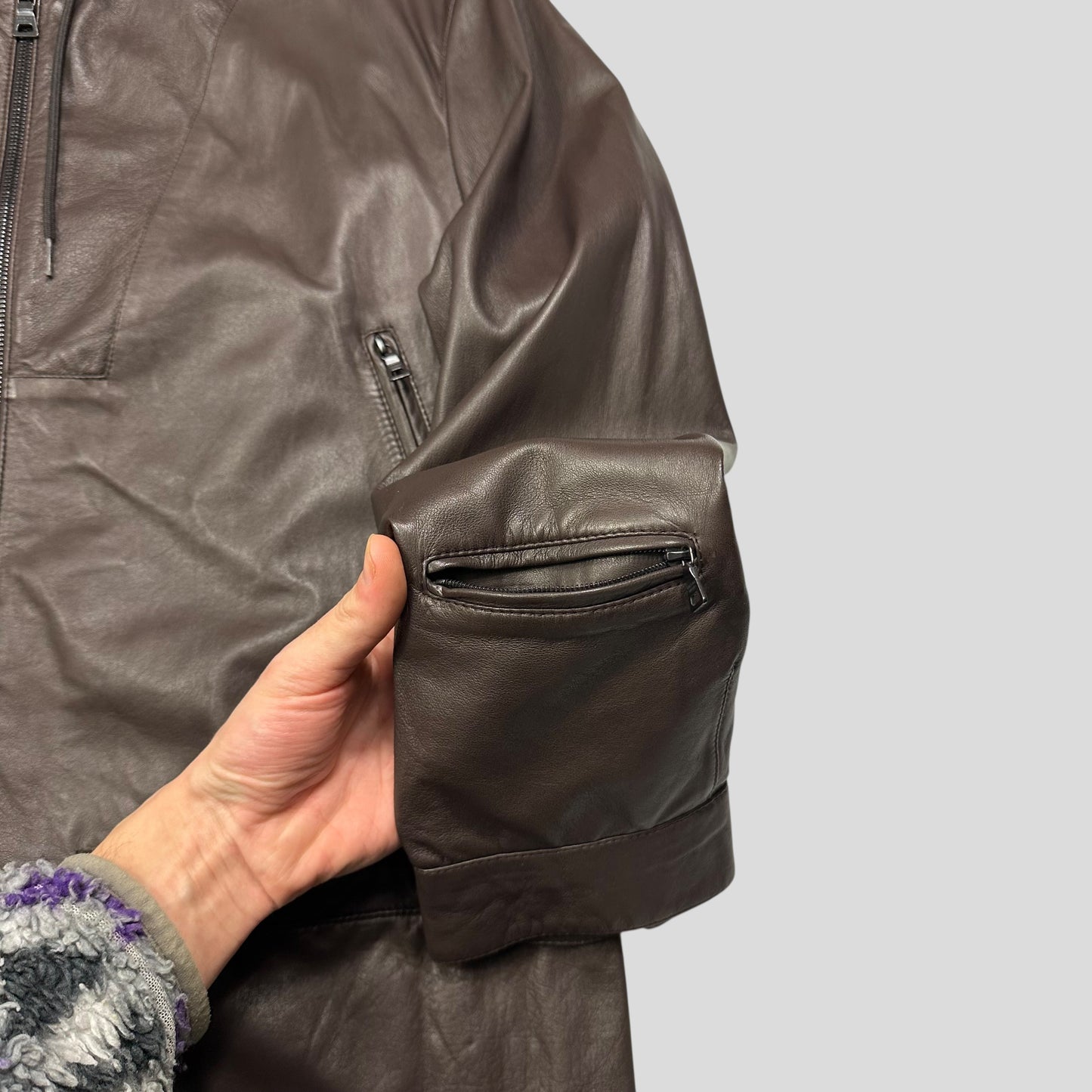 Prada Milano 00’s Nappa Leather Stash Pocket Hooded Jacket - L